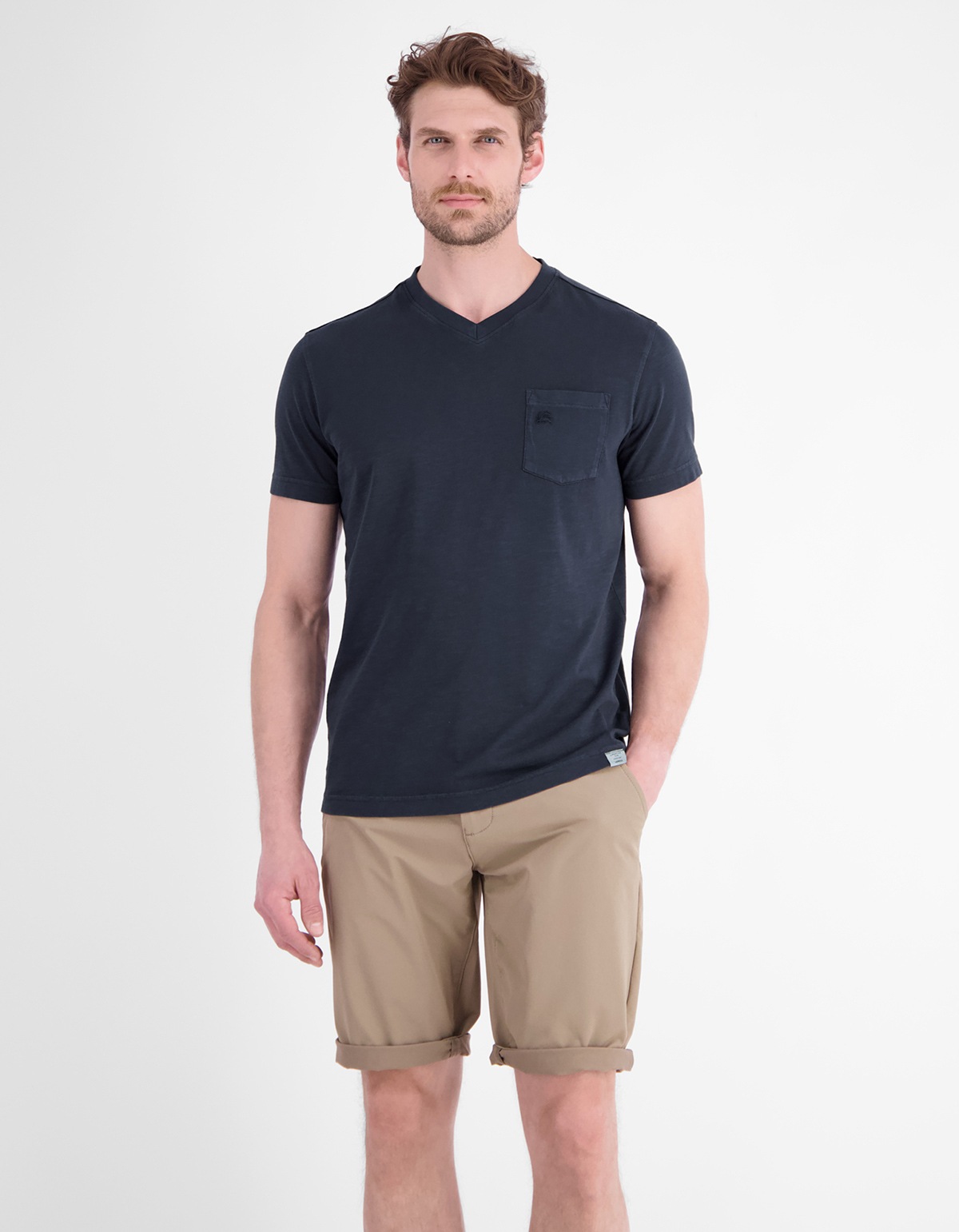Lerros T-shirt - Regular Fit - col en V - avec poche poitrine - bleu foncé