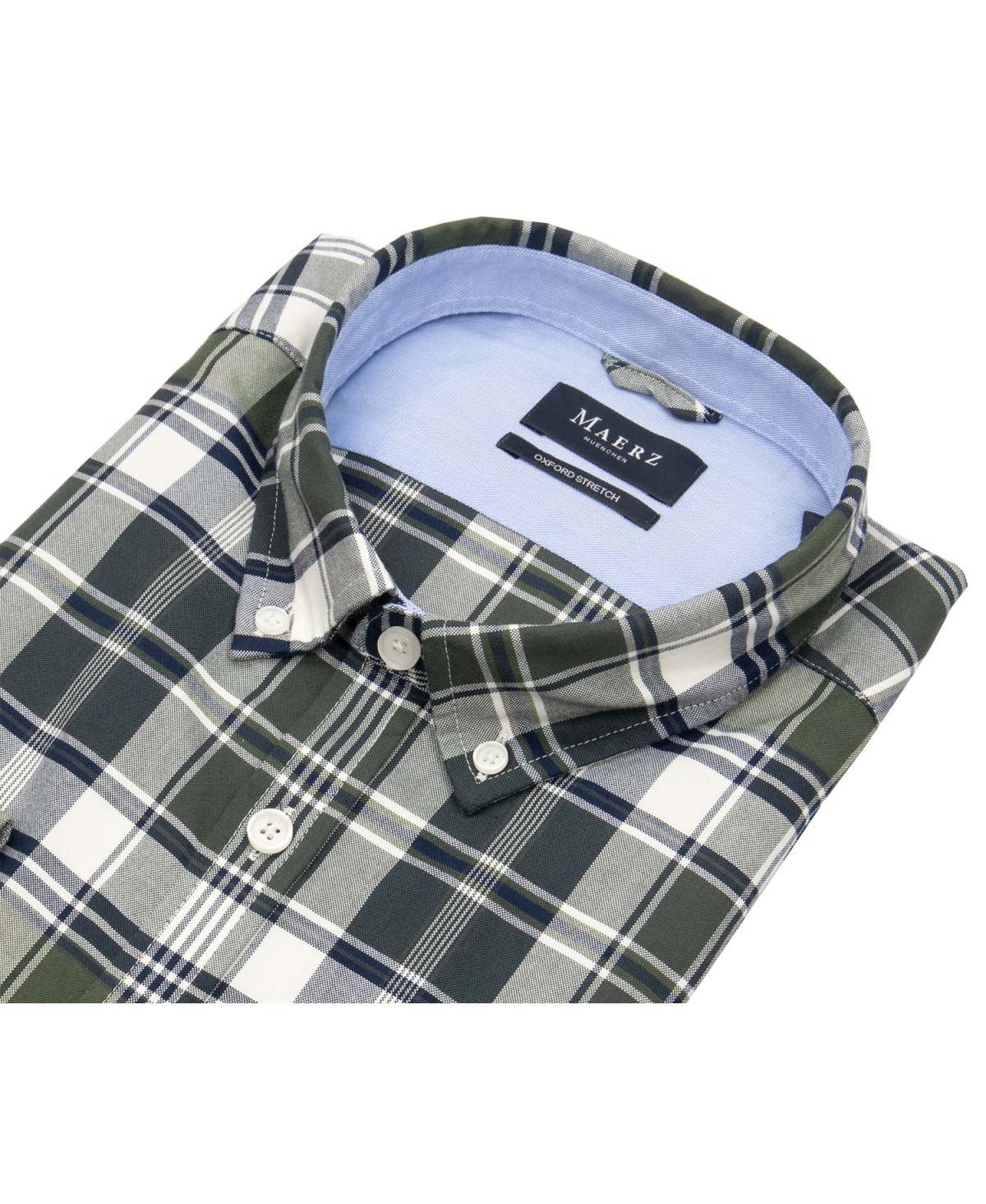 MAERZ Muenchen Hemd - Modern Fit - Button Down Kragen - Oxford - kariert - grün / blau