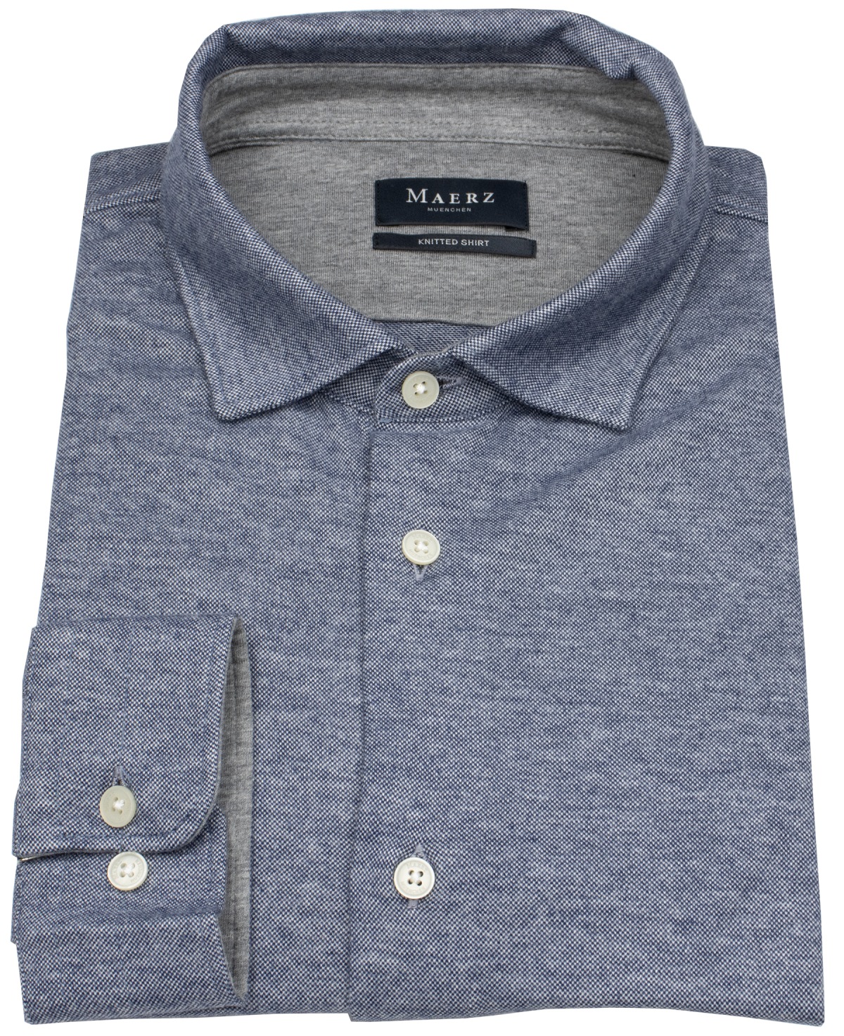 MAERZ Muenchen Hemd - Modern Fit - Haifischkragen - Jersey - blau