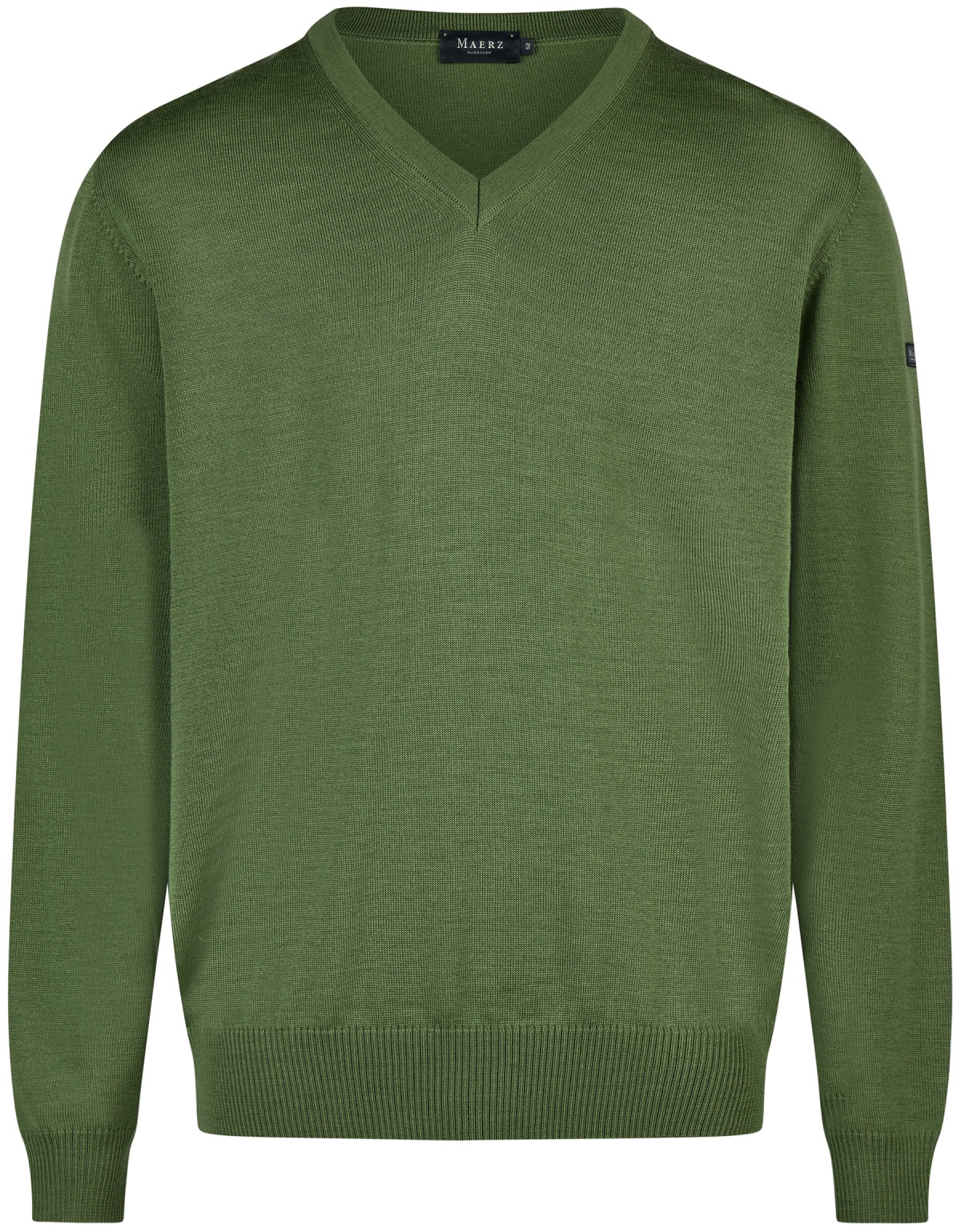 MAERZ Muenchen Pullover - Classic Fit - V-Ausschnitt - Merinowolle - grün