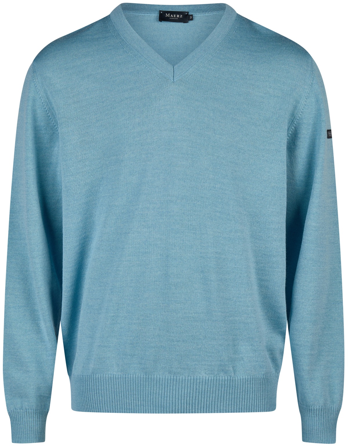 MAERZ Muenchen Pullover - Comfort Fit - V-Ausschnitt - Merinowolle - hellblau