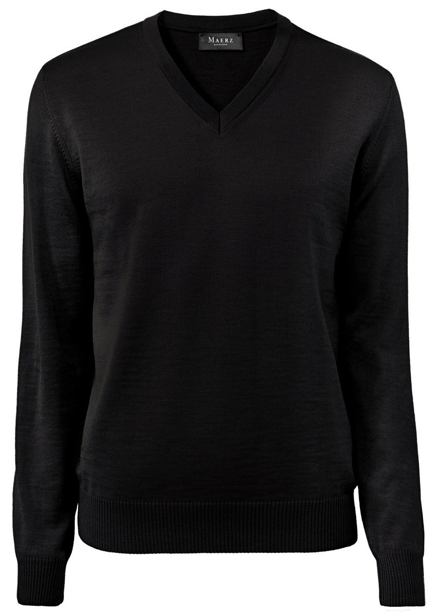 MAERZ Muenchen Pullover - Regular Fit - V-Ausschnitt - Merinowolle - schwarz