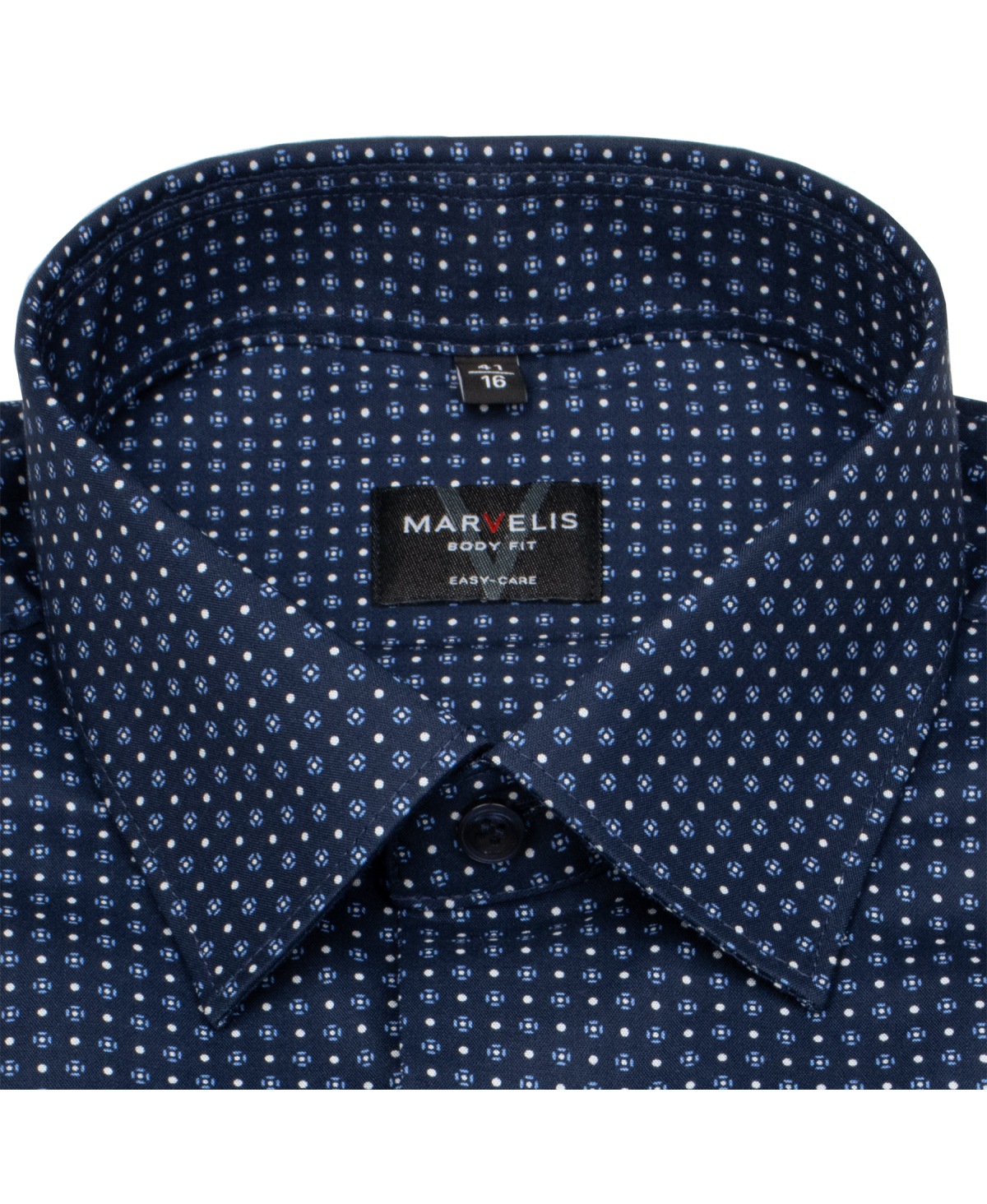 Marvelis Hemd - Body Fit - dunkelblau / hellblau / weiß - extra langer 69cm Arm