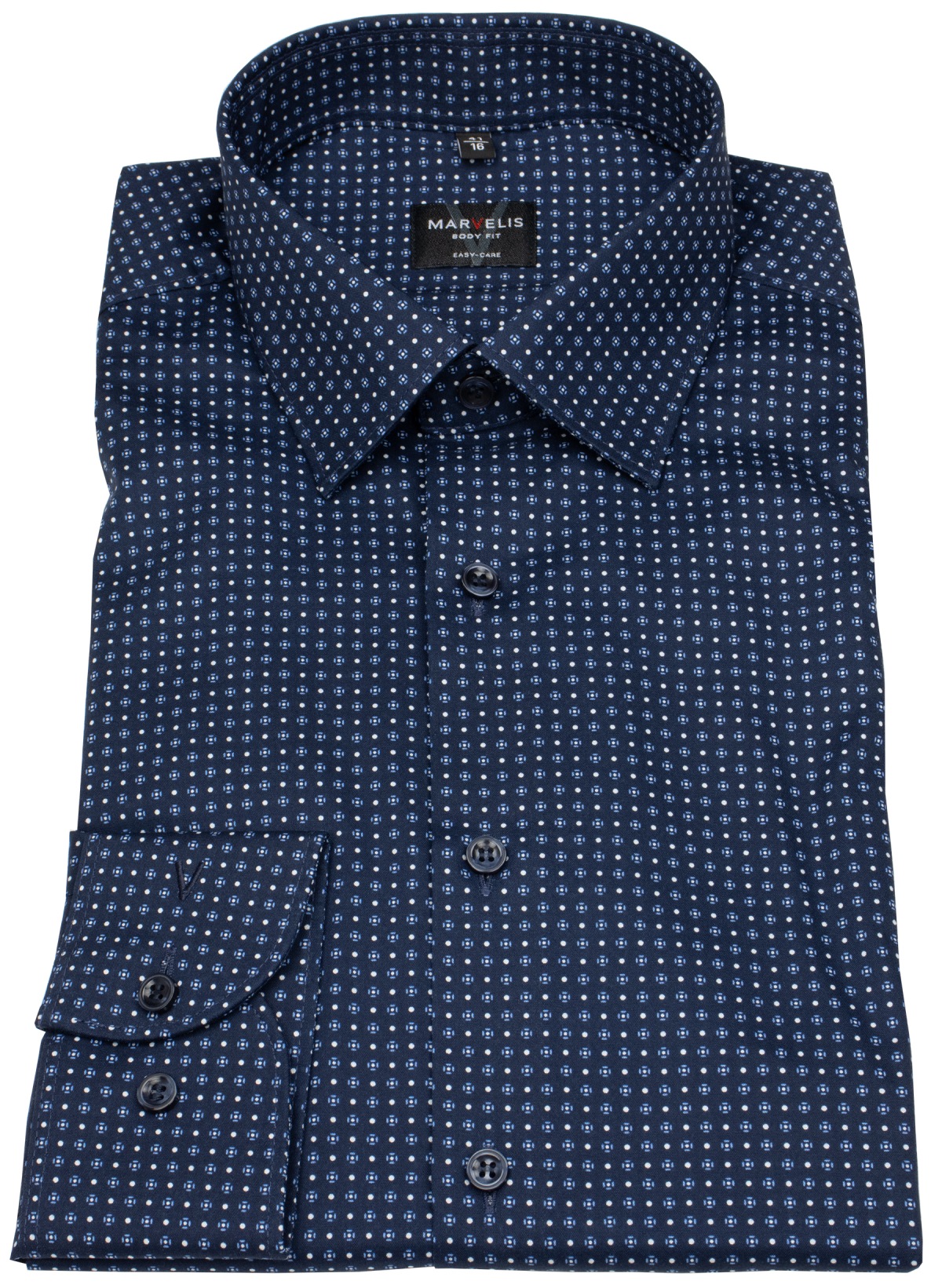 Marvelis Hemd - Body Fit - dunkelblau / hellblau / weiß - extra langer 69cm Arm - ohne OVP
