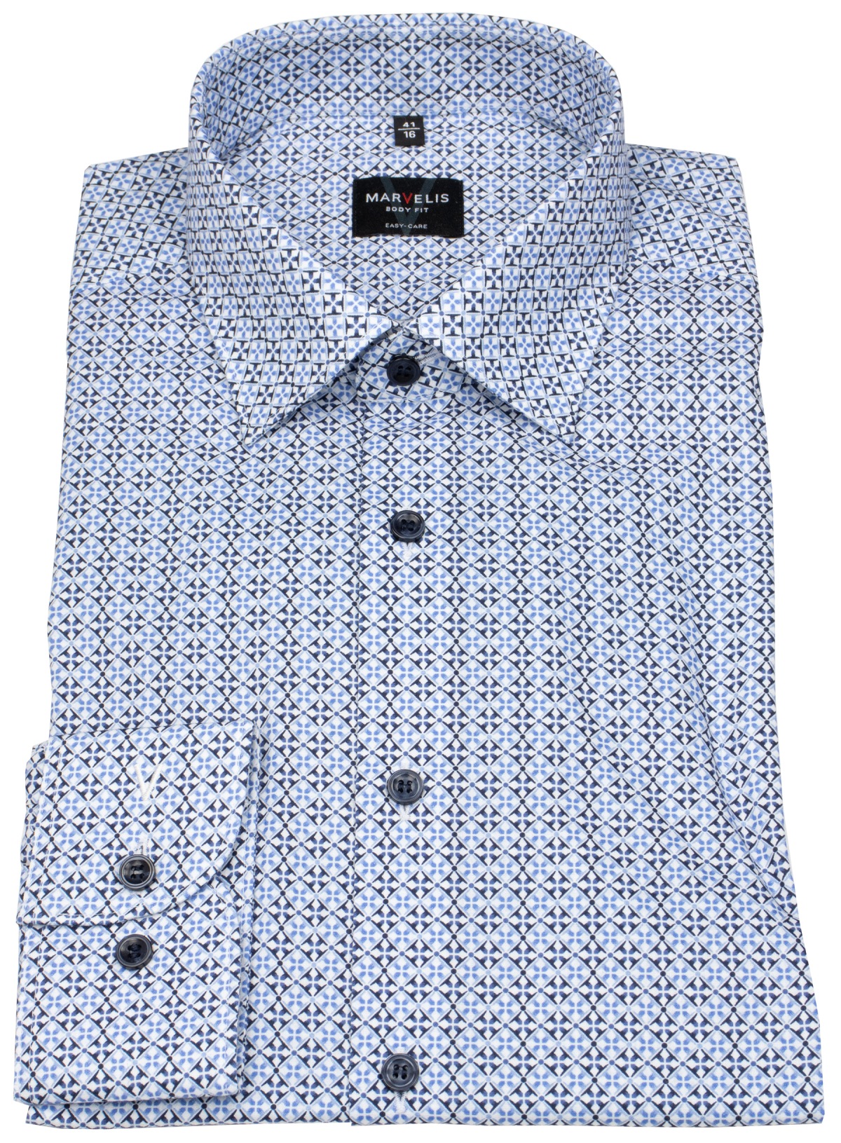 Marvelis Hemd - Body Fit - Kentkragen - Kontrastknöpfe - blau / weiß