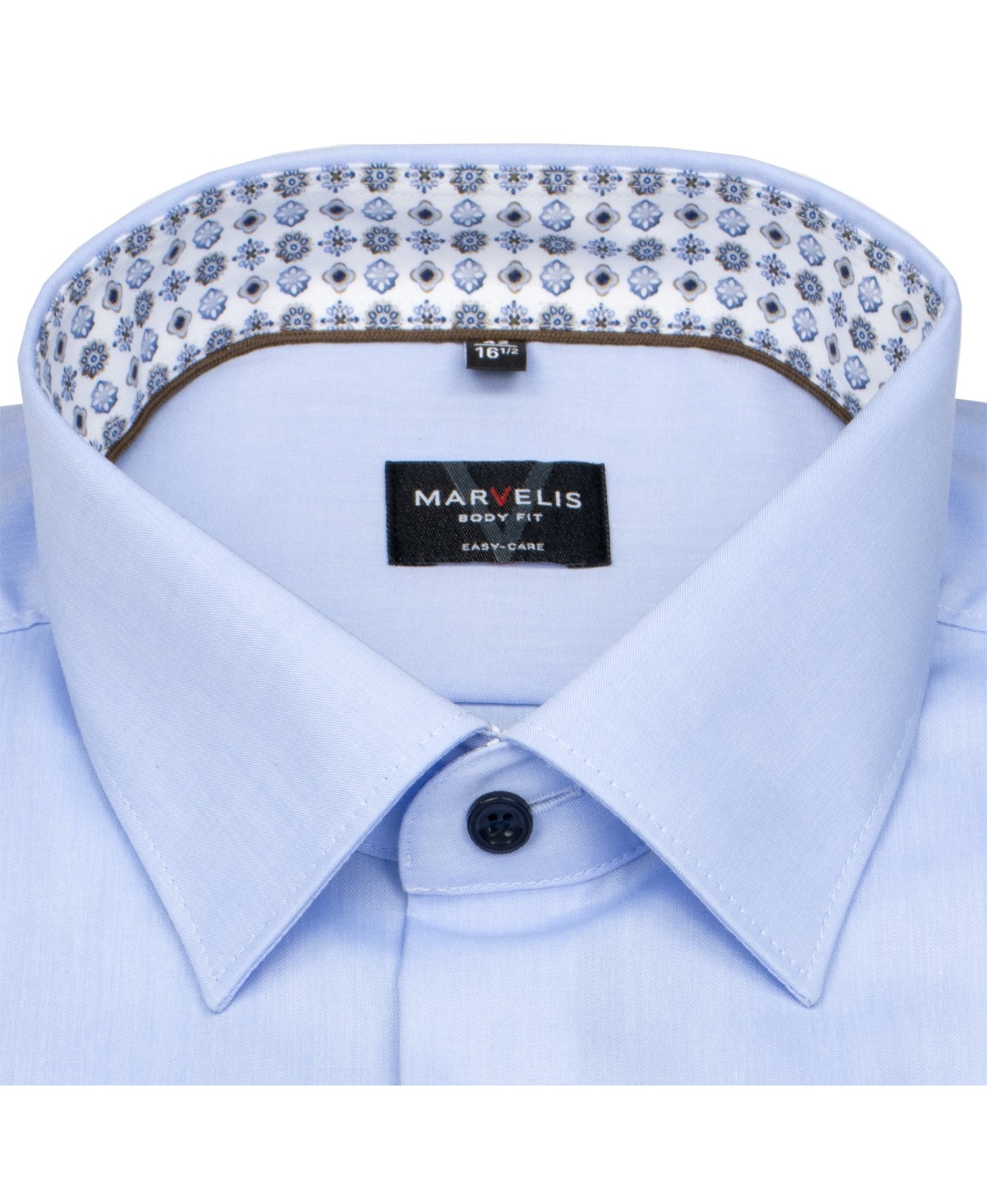 Marvelis Hemd - Body Fit - Kentkragen - Kontrastknöpfe - hellblau - extra langer 69cm Arm