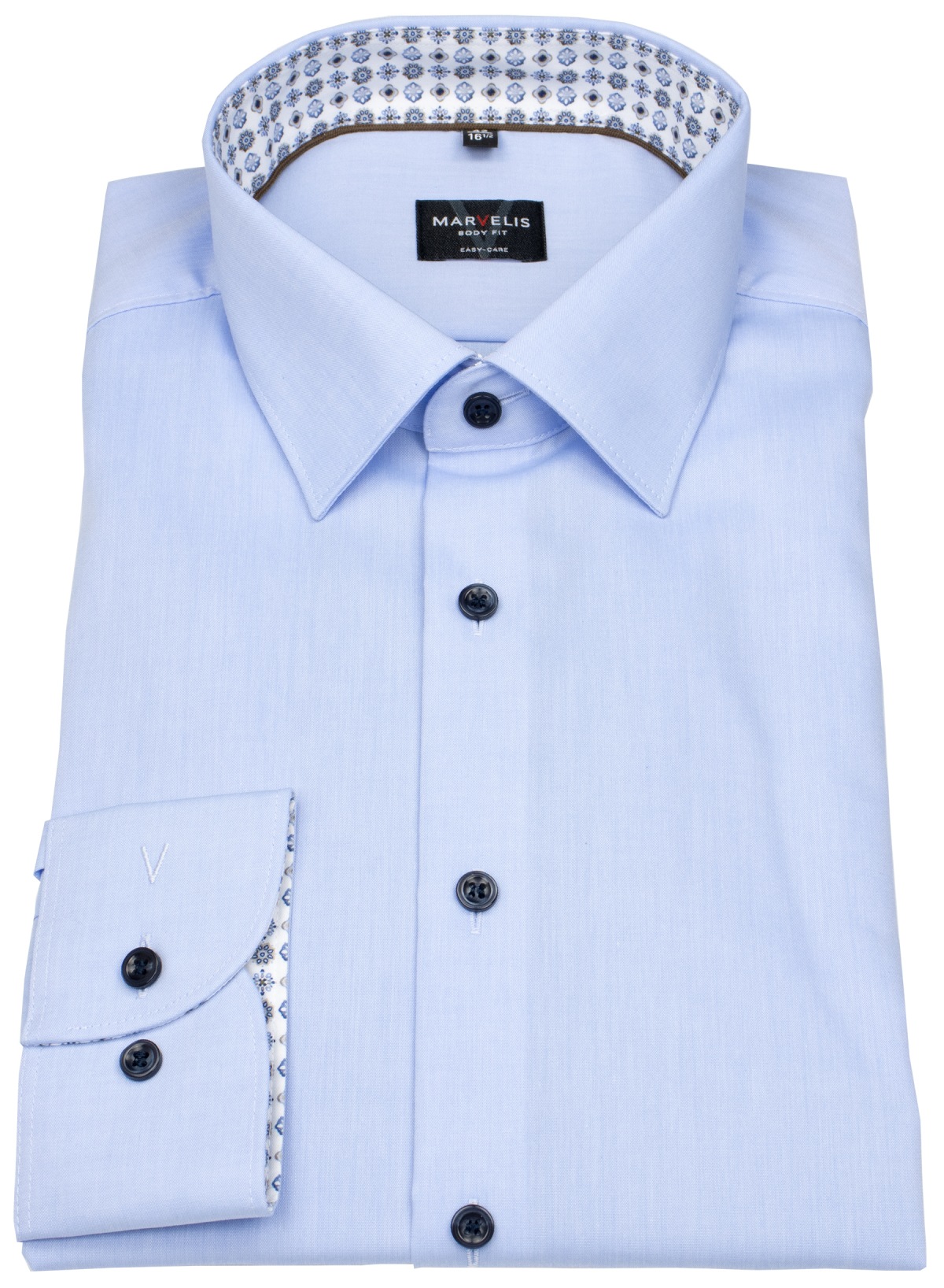 Marvelis Hemd - Body Fit - Kentkragen - Kontrastknöpfe - hellblau - extra langer 69cm Arm