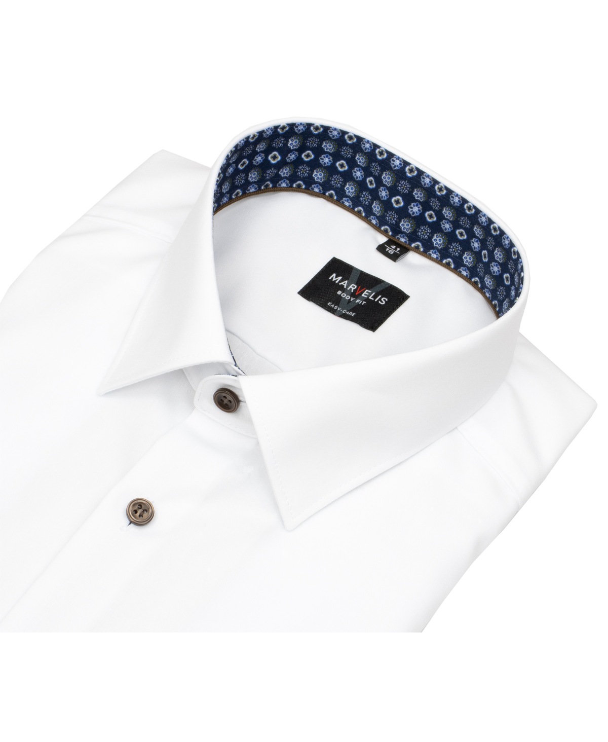 Marvelis Hemd - Body Fit - Kentkragen - Kontrastknöpfe - weiß - extra langer 69cm Arm