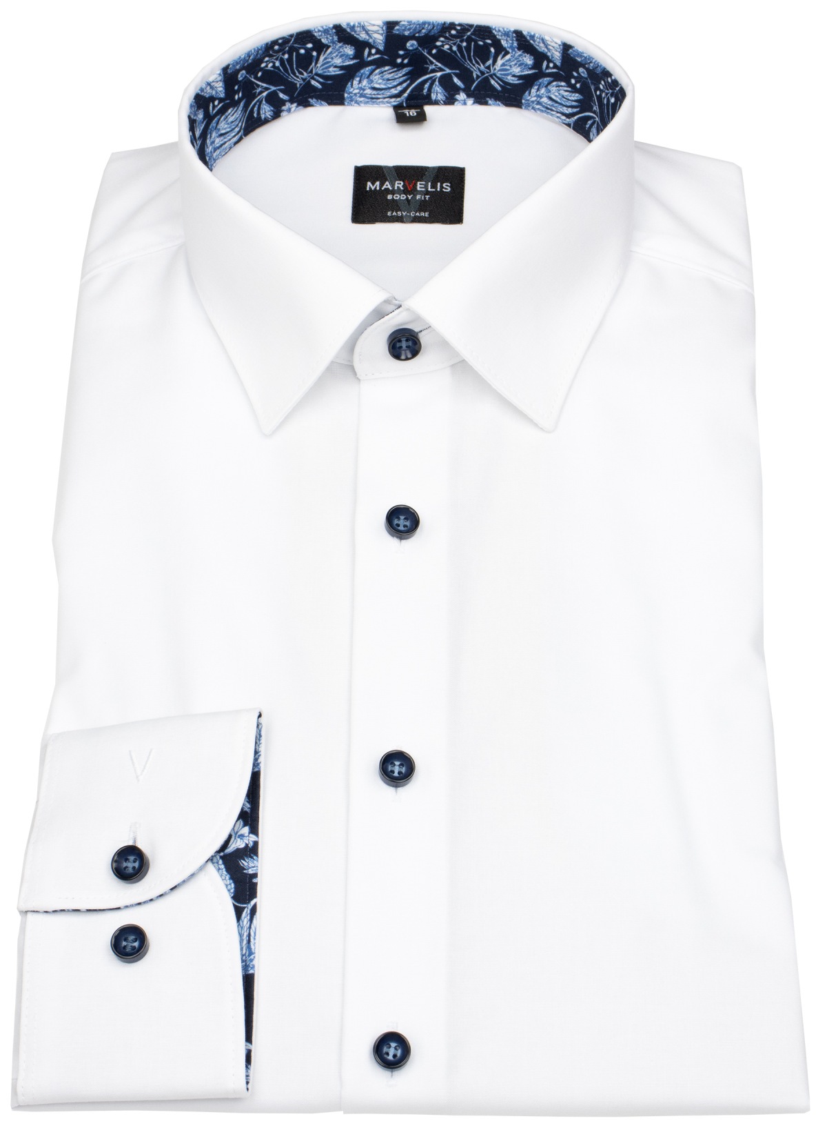 Marvelis Shirt - Body Fit - Kent Collar - Contrast Buttons - White - w/o OP