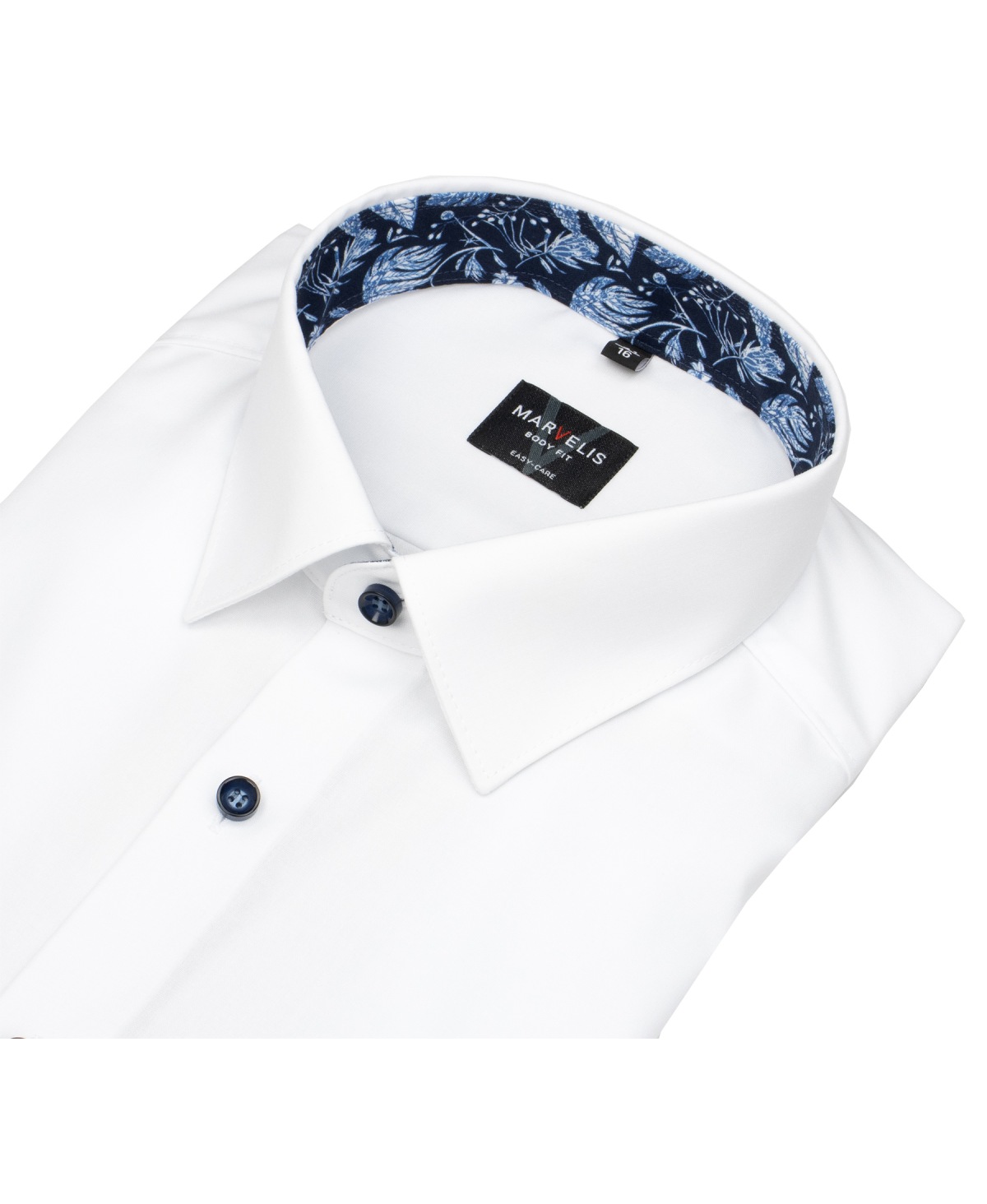 Marvelis Shirt - Body Fit - Kent Collar - Contrast Buttons - White - w/o OP