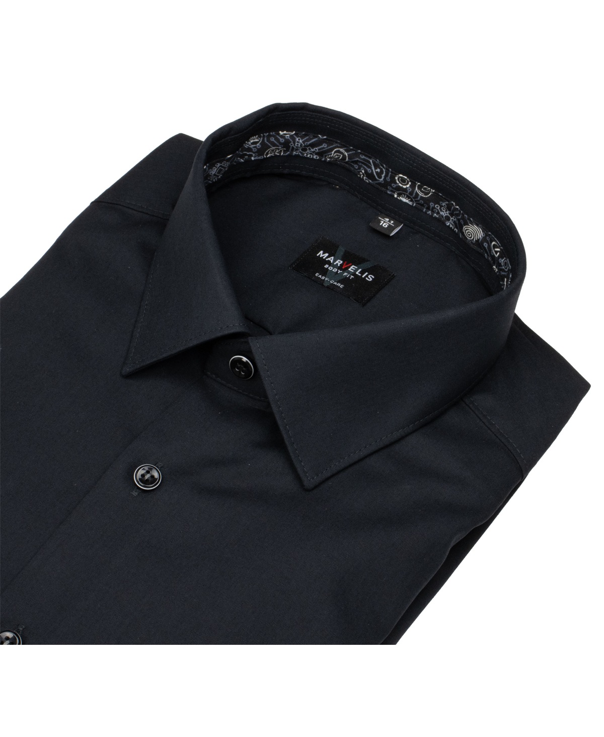 Marvelis Hemd - Body Fit - Kentkragen - Patch - schwarz