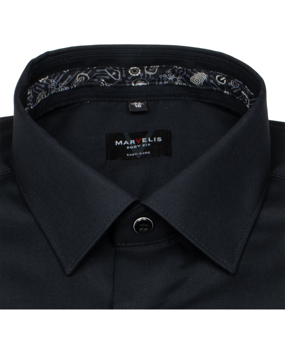 Marvelis Hemd - Body Fit - Kentkragen - Patch - schwarz