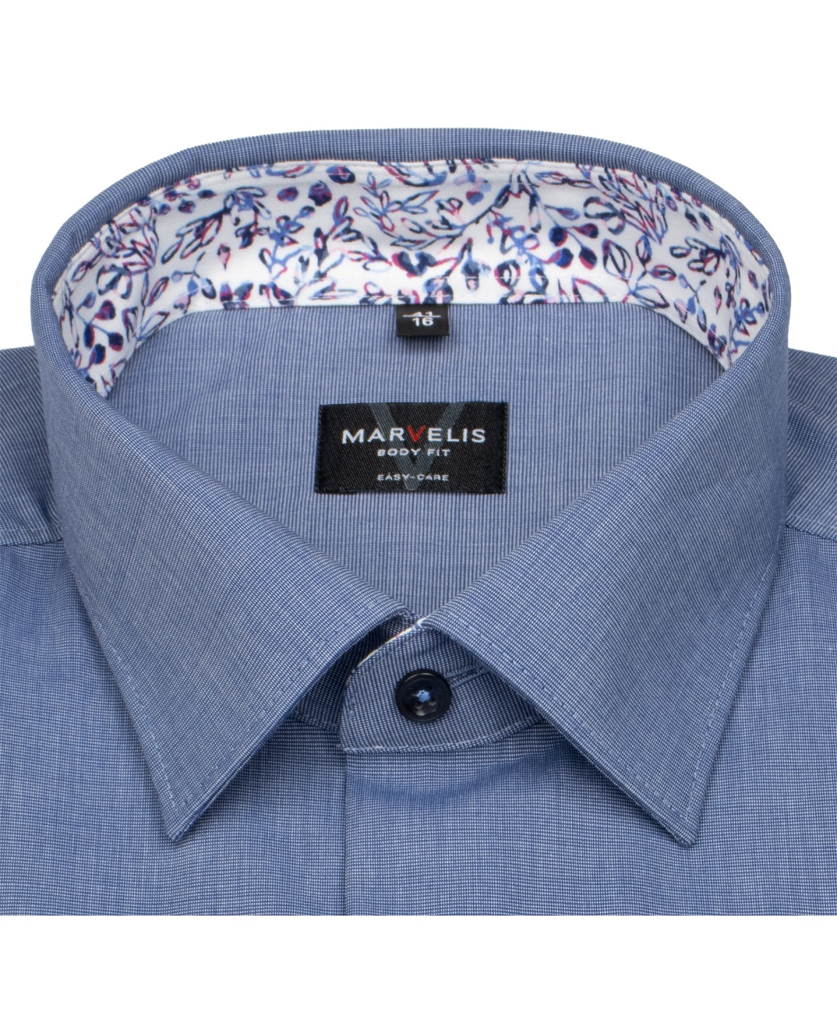 Marvelis Hemd - Body Fit - Patch - Fil-á-Fil - blau - extra langer 69cm Arm