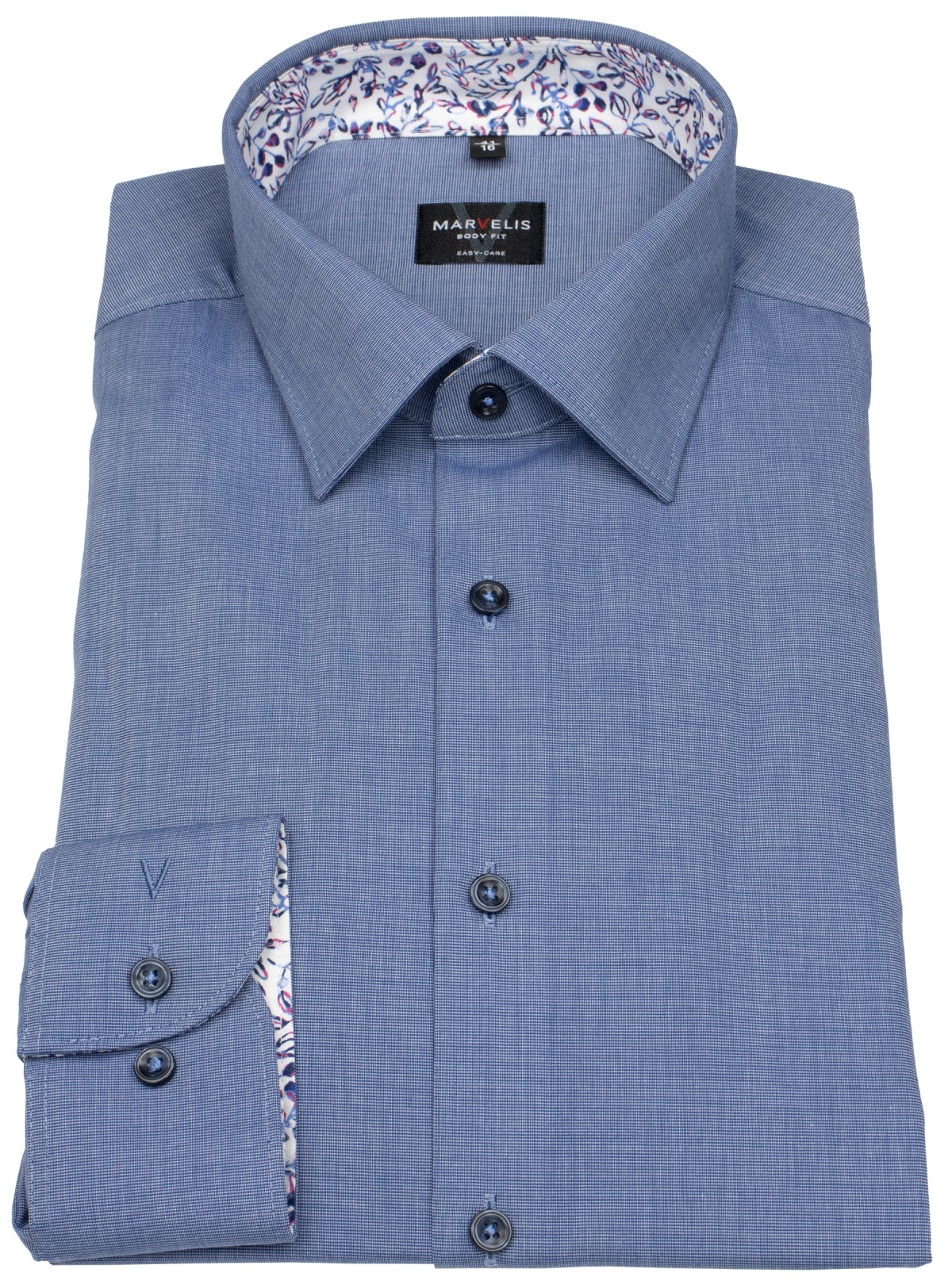 Marvelis Hemd - Body Fit - Patch - Fil-á-Fil - blau - extra langer 69cm Arm