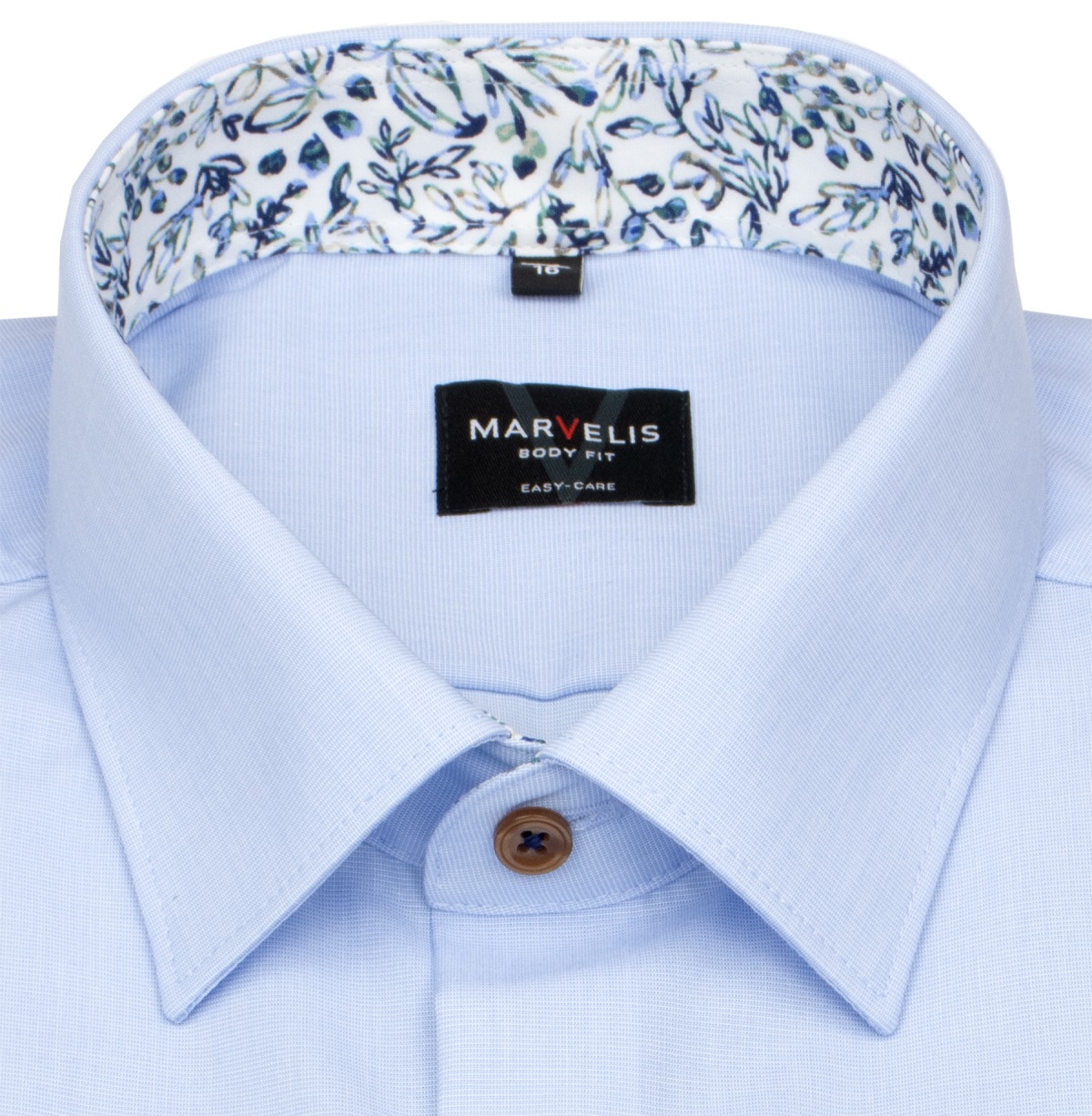 Marvelis Hemd - Body Fit - Patch - Fil-á-Fil - hellblau - extra langer 69cm Arm