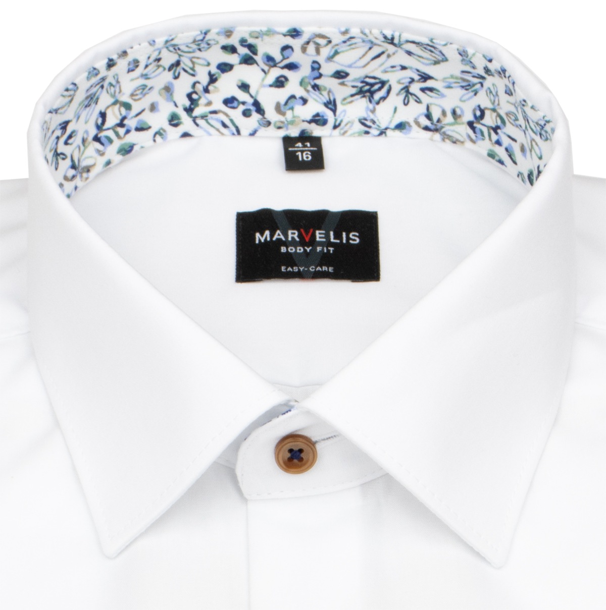 Marvelis Hemd - Body Fit - Patch - Kontrastknöpfe - weiß