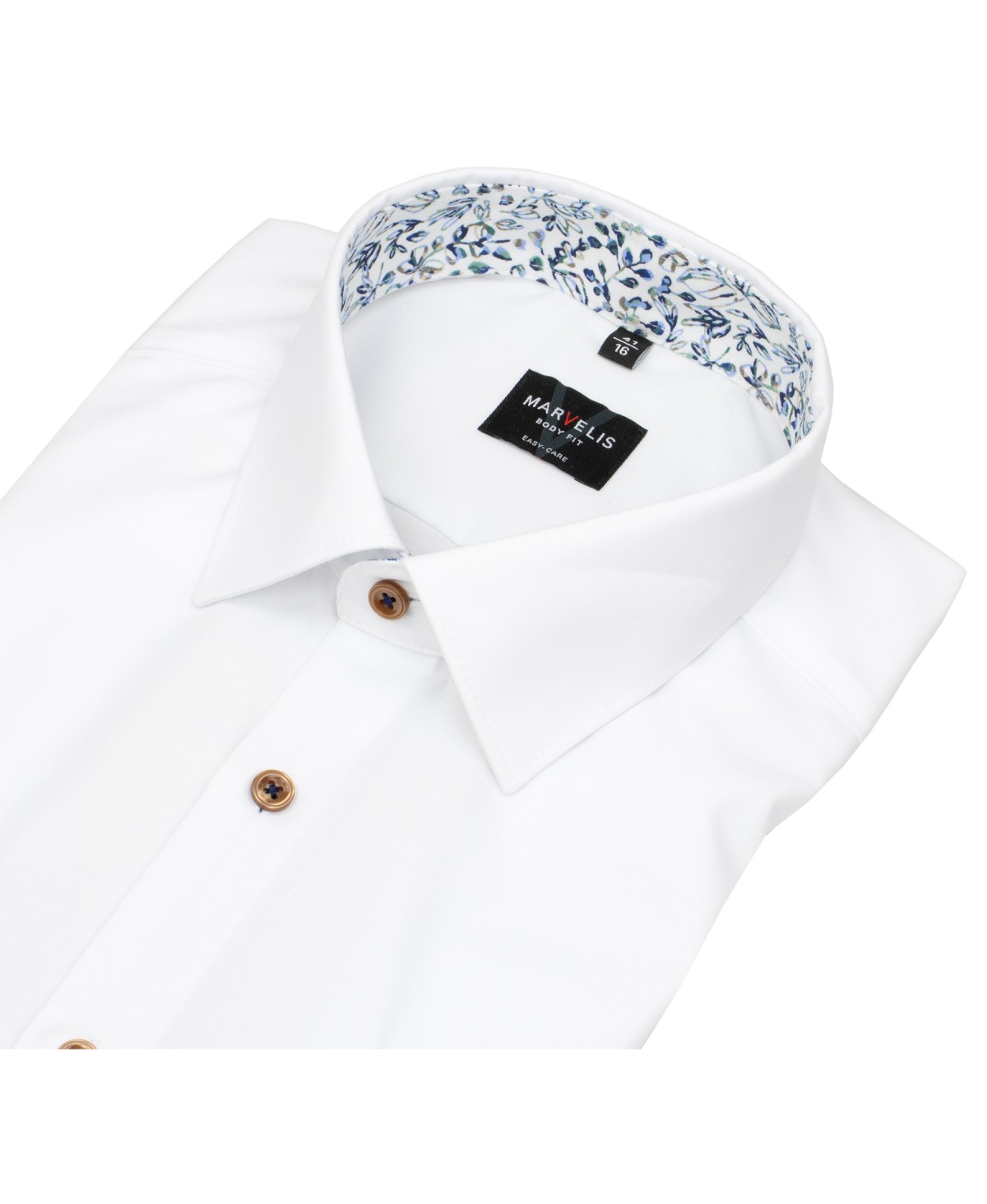 Marvelis Hemd - Body Fit - Patch - Kontrastknöpfe - weiß