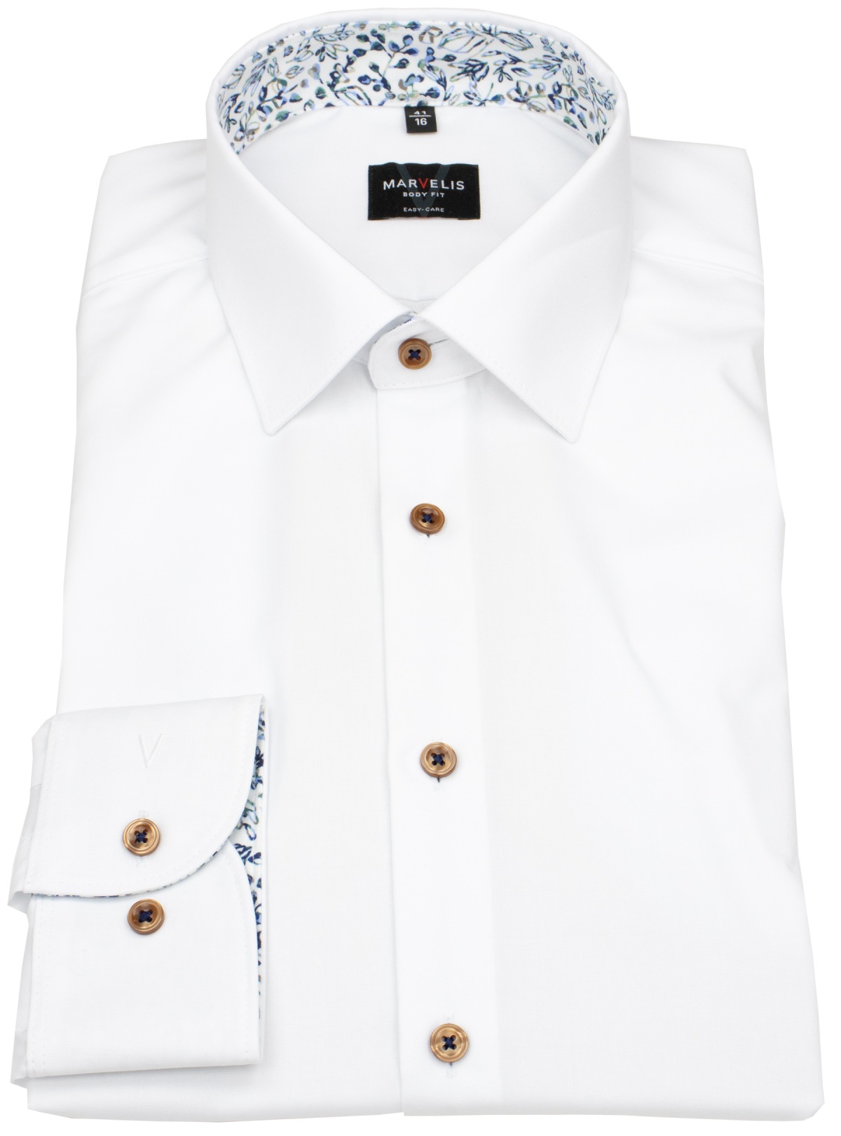 Marvelis Hemd - Body Fit - Patch - Kontrastknöpfe - weiß