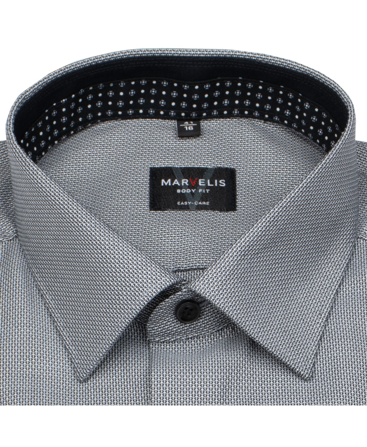 Marvelis Hemd - Body Fit - Struktur - Kontrastknöpfe - grau - extra langer 69cm Arm