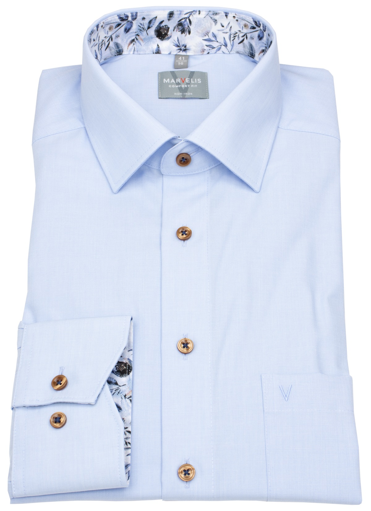 Marvelis Hemd - Comfort Fit - Kentkragen - Kontrastknöpfe - hellblau