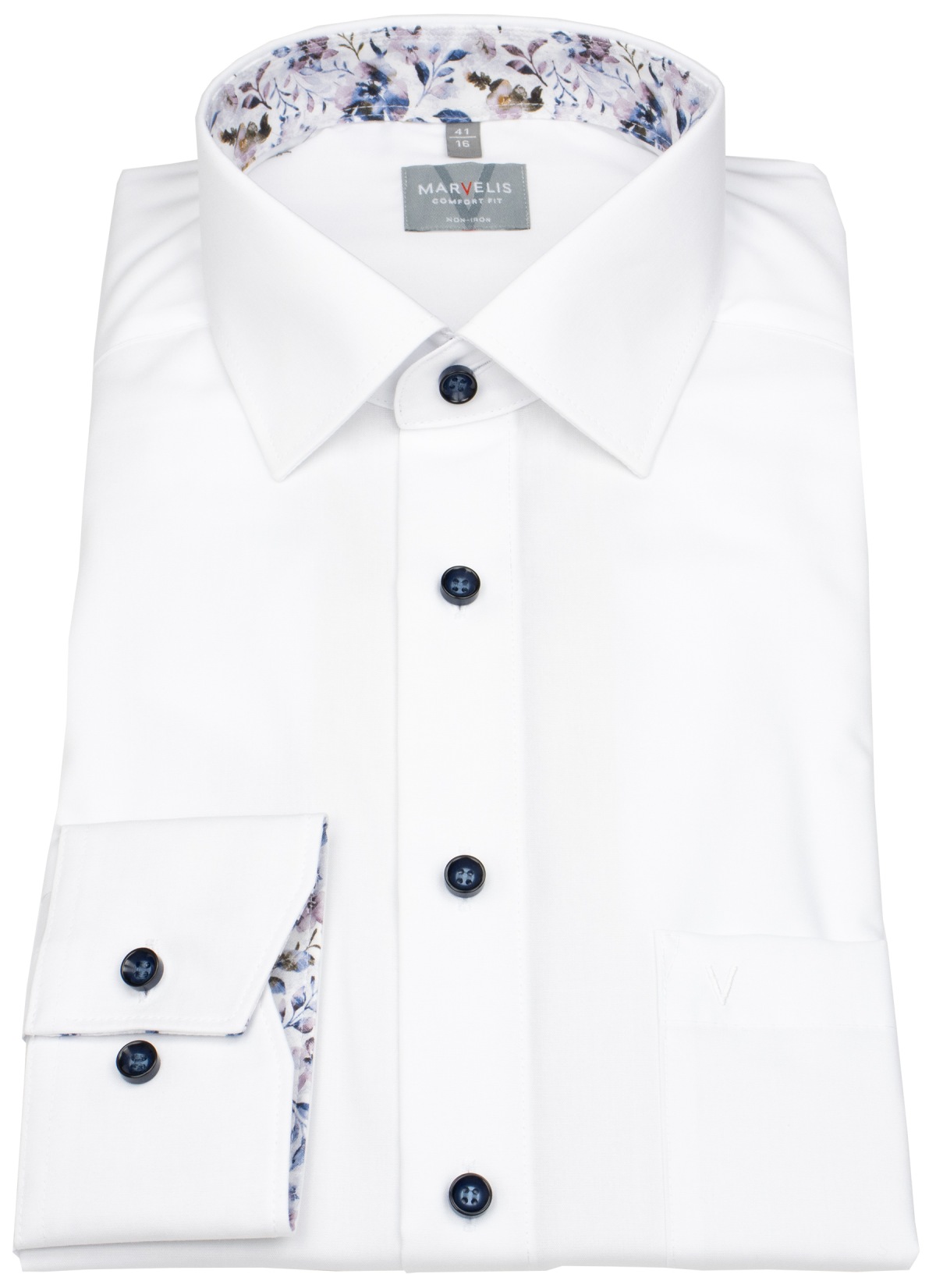 Marvelis Hemd - Comfort Fit - Kentkragen - Kontrastknöpfe - weiß