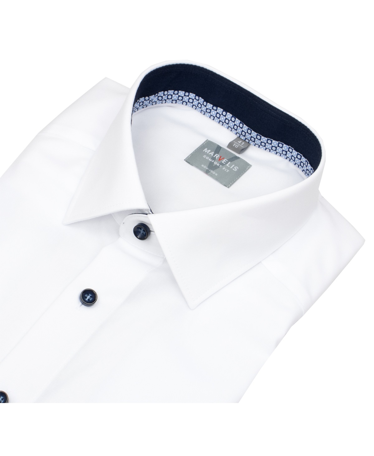 Marvelis Hemd - Comfort Fit - Kentkragen - Kontrastknöpfe - weiß