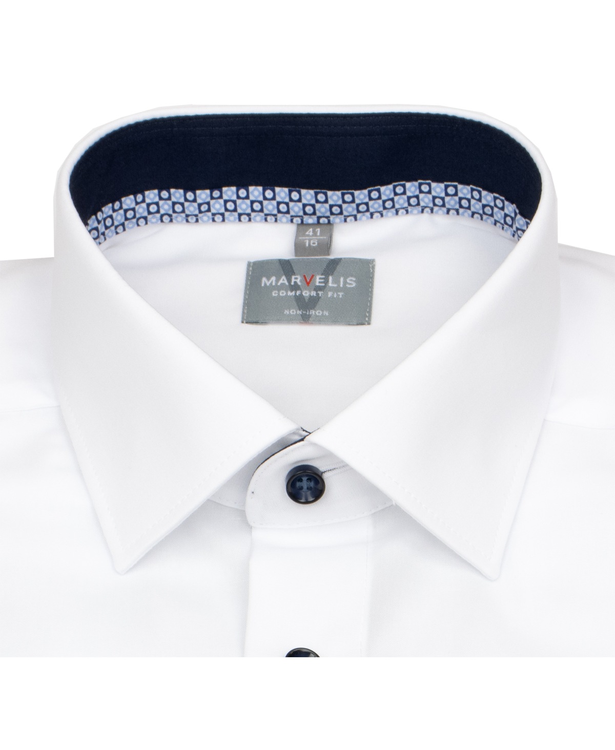 Marvelis Hemd - Comfort Fit - Kentkragen - Kontrastknöpfe - weiß