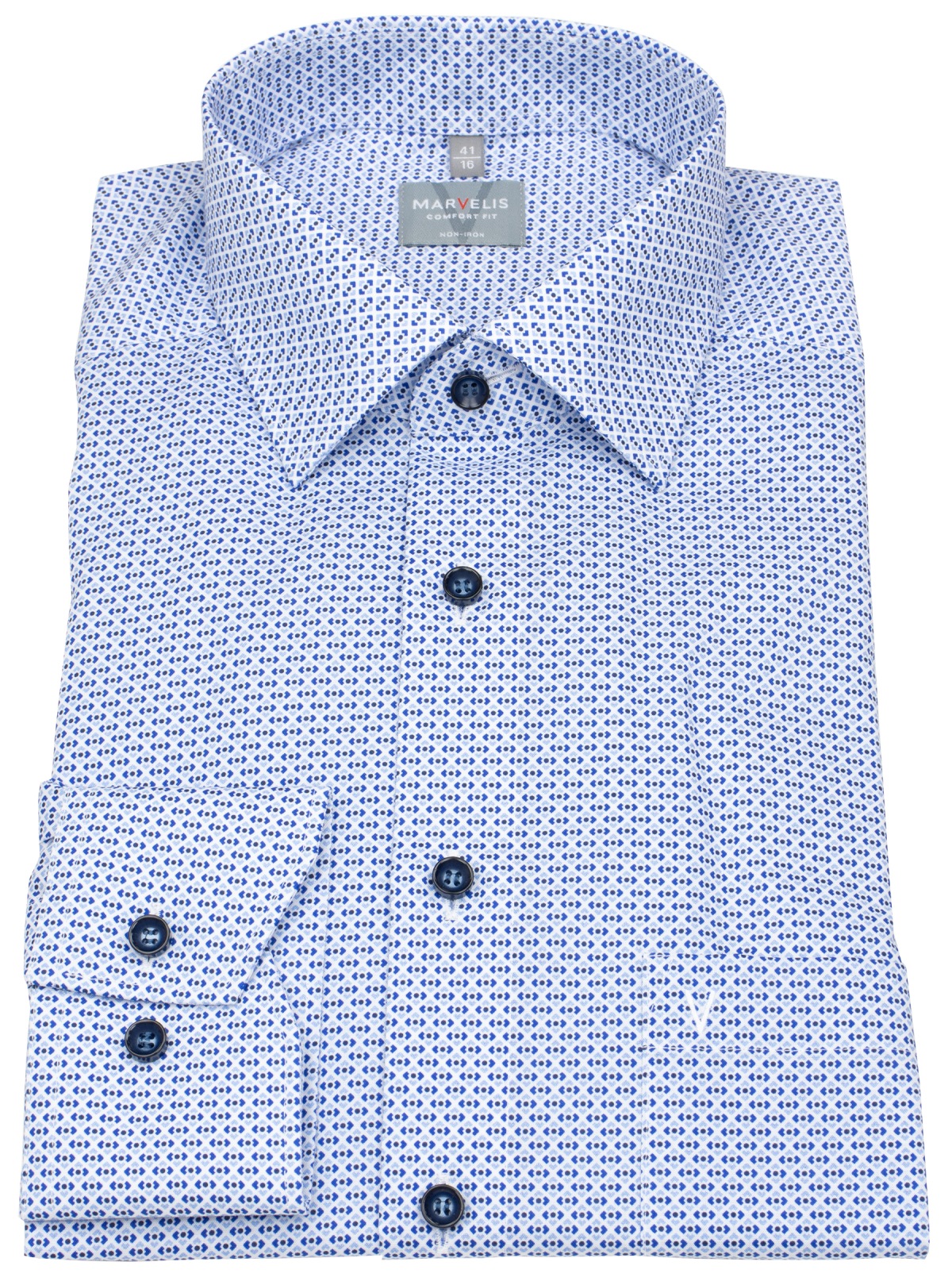 Marvelis Hemd - Comfort Fit - Print - Kontrastknöpfe - blau / hellblau / weiß