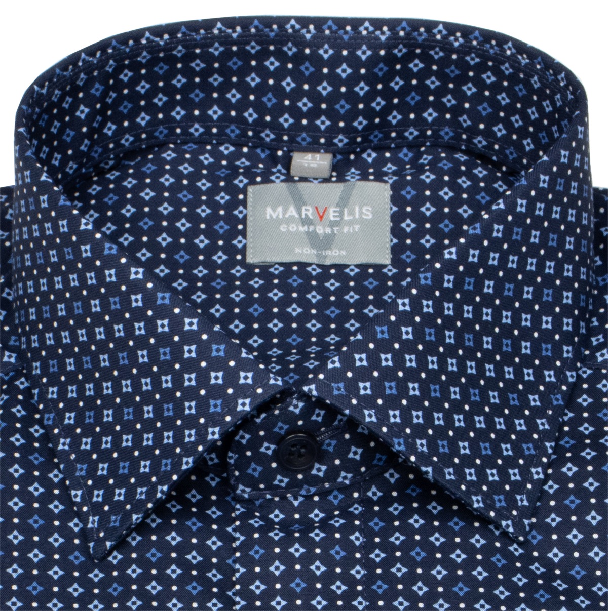 Marvelis Hemd - Comfort Fit - Print - Kontrastknöpfe - dunkelblau / hellblau
