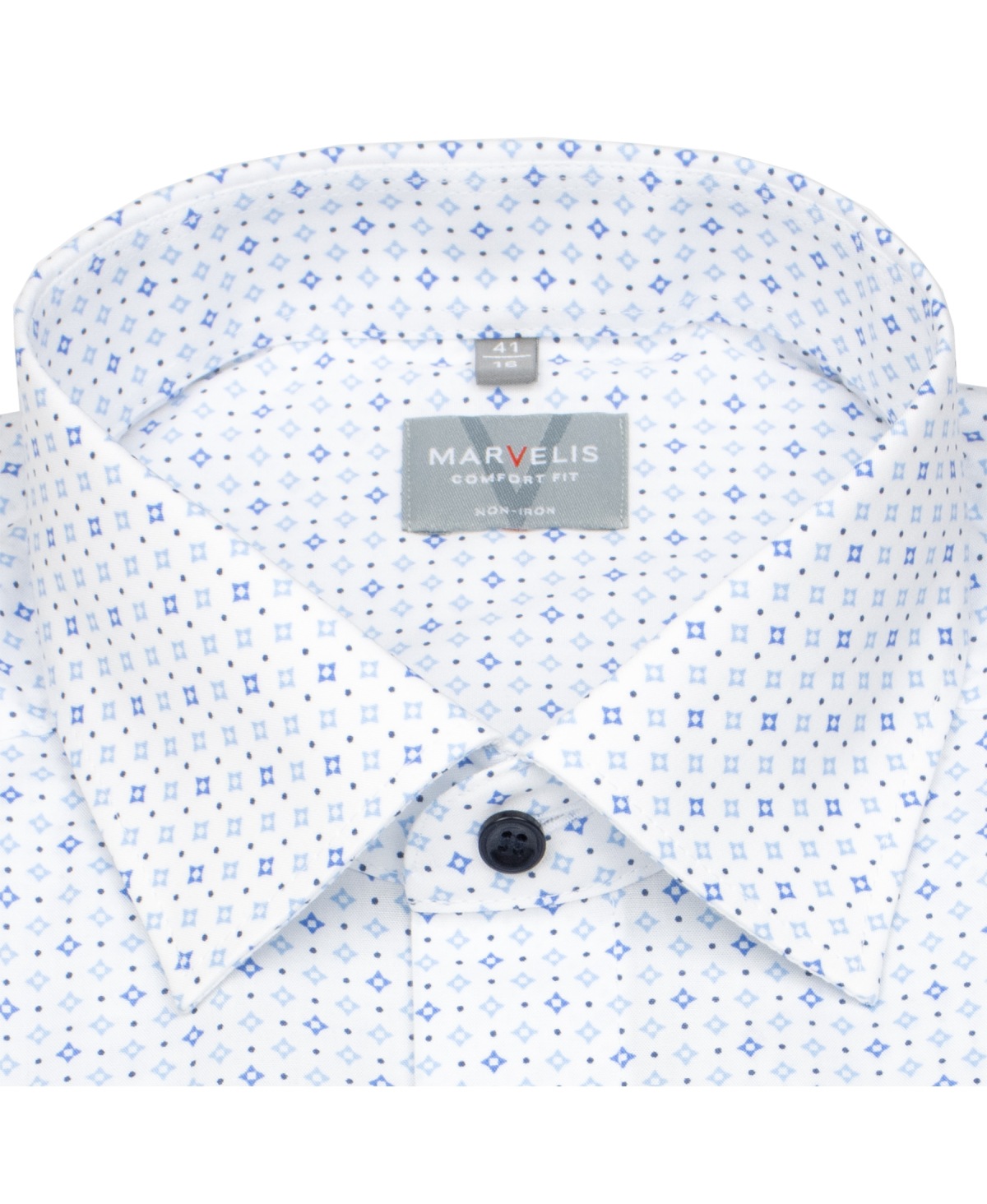 Marvelis Hemd - Comfort Fit - Print - Kontrastknöpfe - weiß / blau