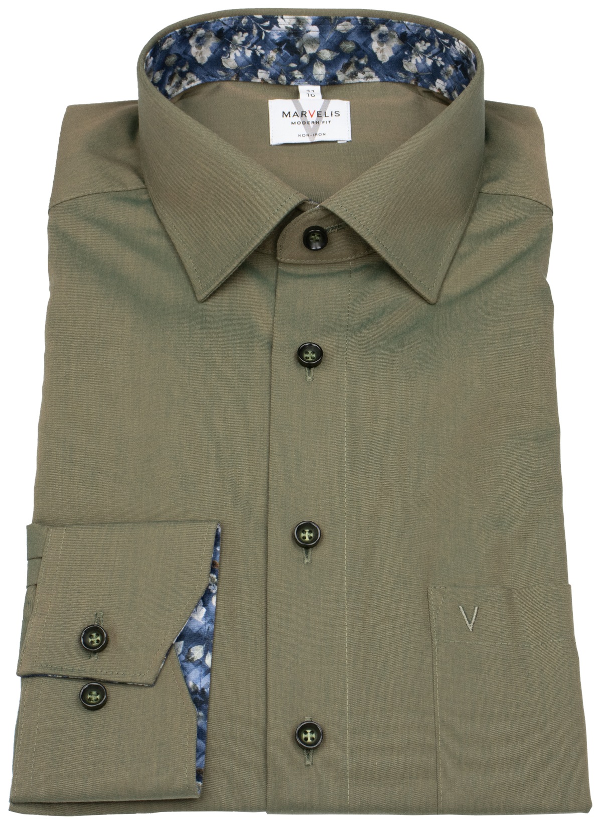 Marvelis Hemd - Modern Fit - Kentkragen - grün - extra langer 69cm Arm