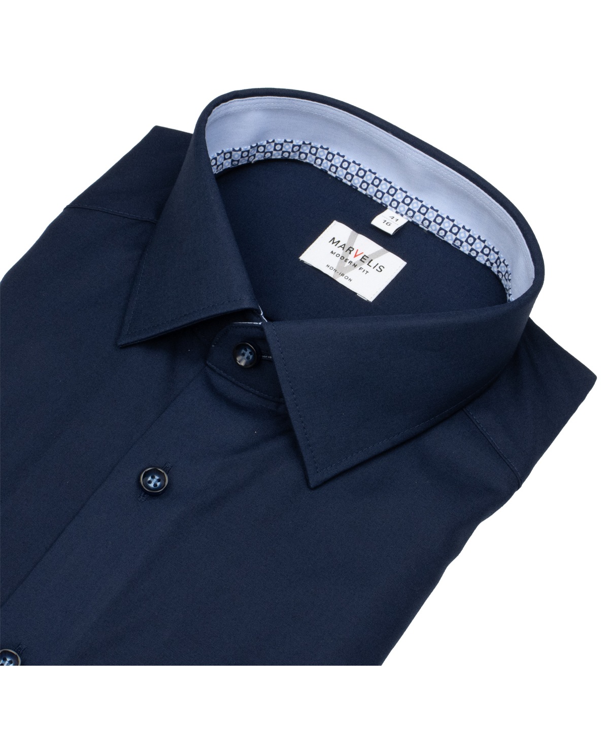Marvelis Hemd - Modern Fit - Kentkragen - Kontrastknöpfe - dunkelblau