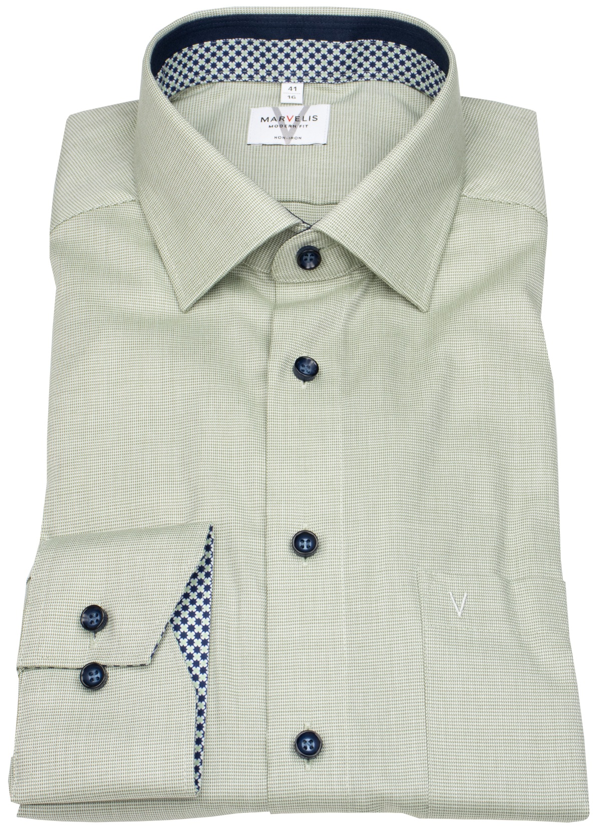 Marvelis Hemd - Modern Fit - Kentkragen - Kontrastknöpfe - grün