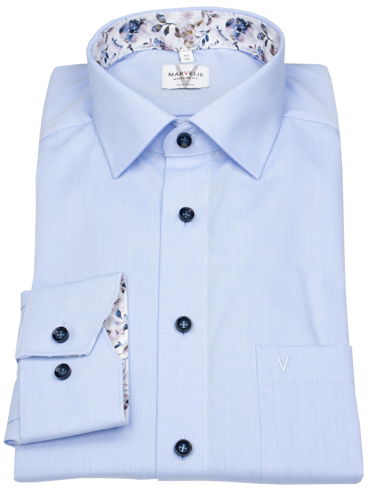 Marvelis Hemd - Modern Fit - Kentkragen - Kontrastknöpfe - hellblau