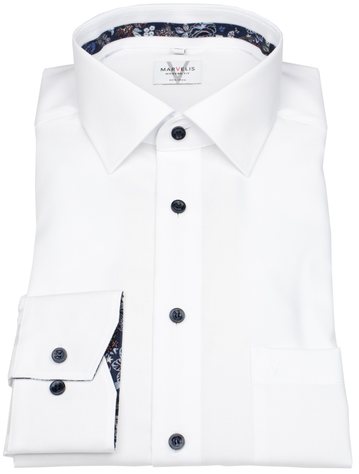 Marvelis Hemd - Modern Fit - Kentkragen - Kontrastknöpfe - weiß