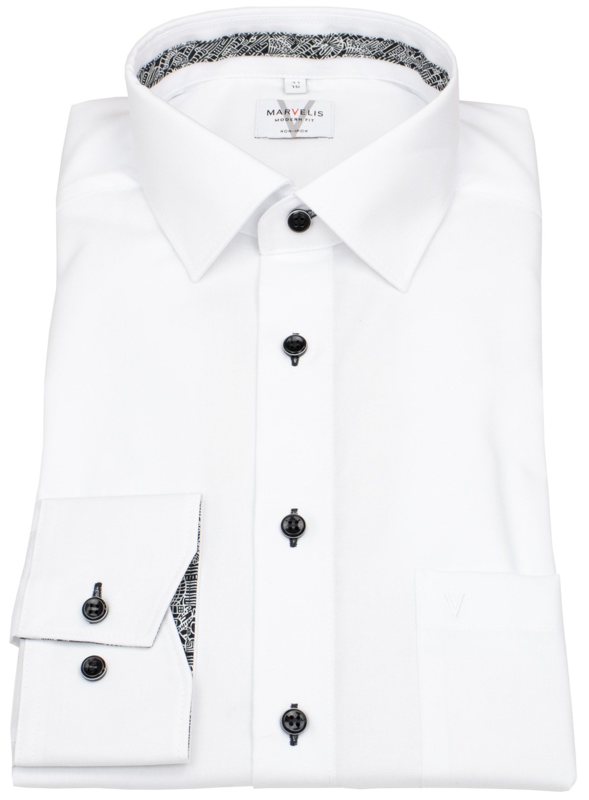 Marvelis Hemd - Modern Fit - Kentkragen - Kontrastknöpfe - weiß