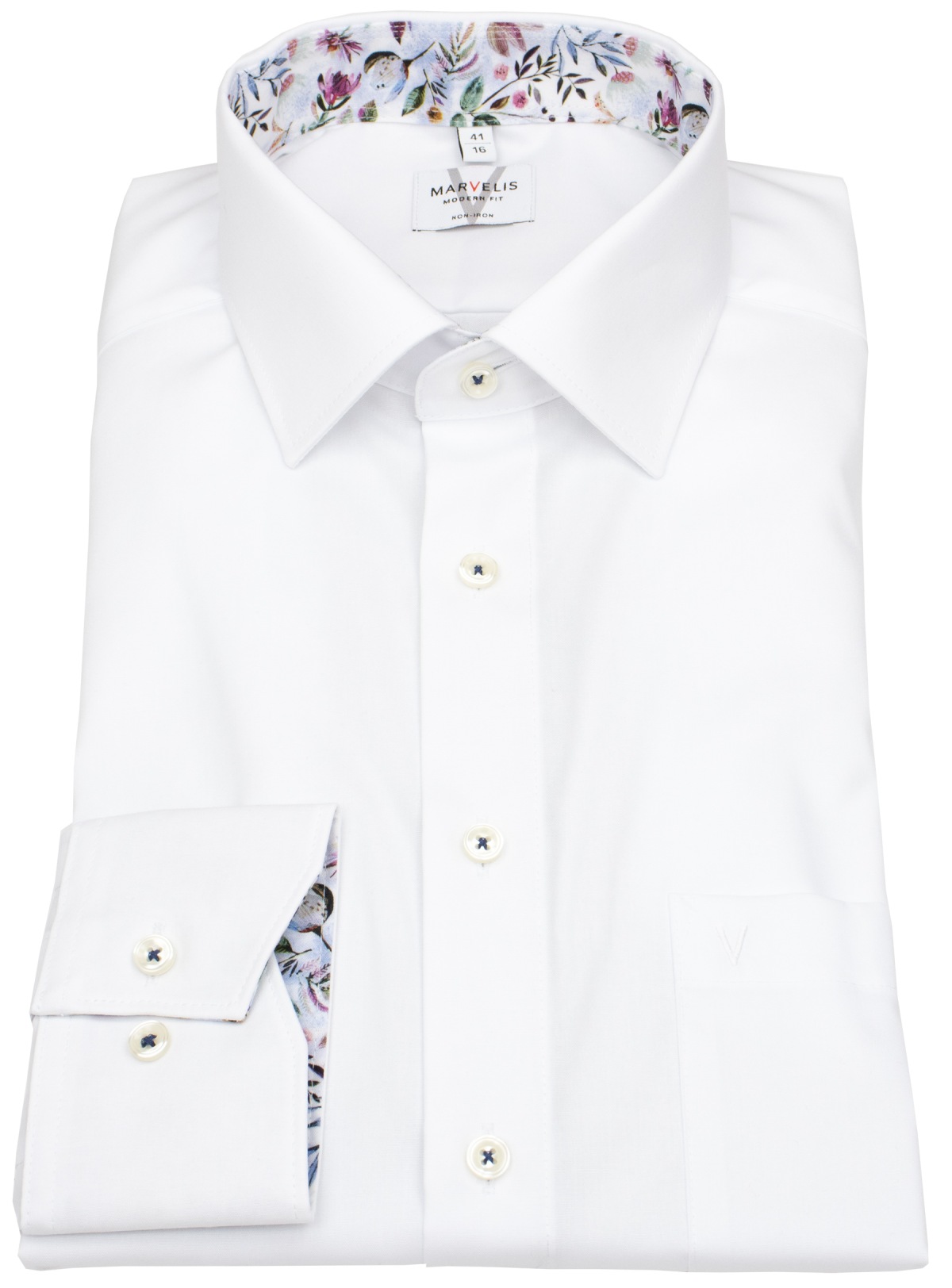 Marvelis Hemd - Modern Fit - Kentkragen - Patch - weiß