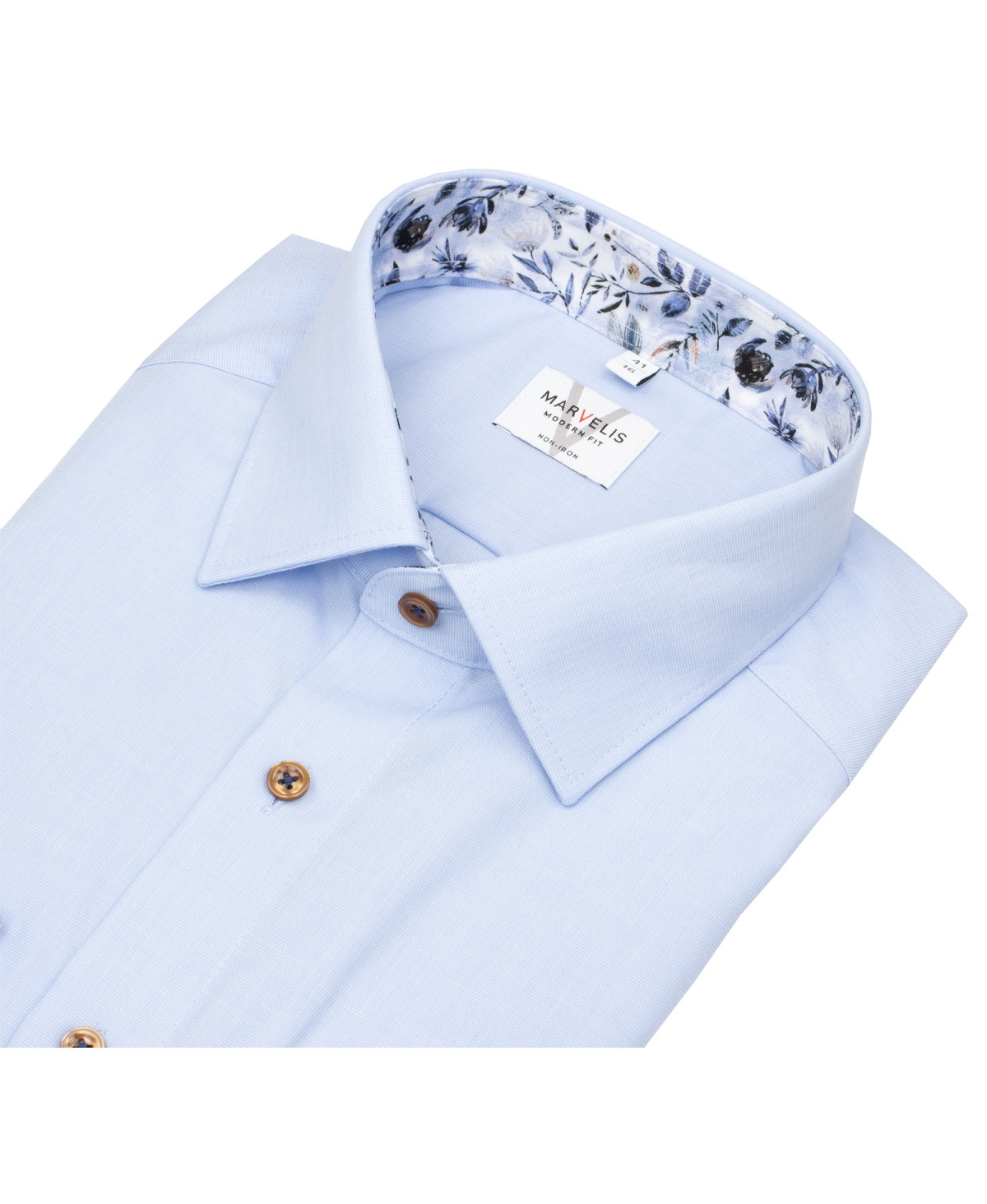 Marvelis Hemd - Modern Fit - Kontrastknöpfe - Fil à Fil - hellblau