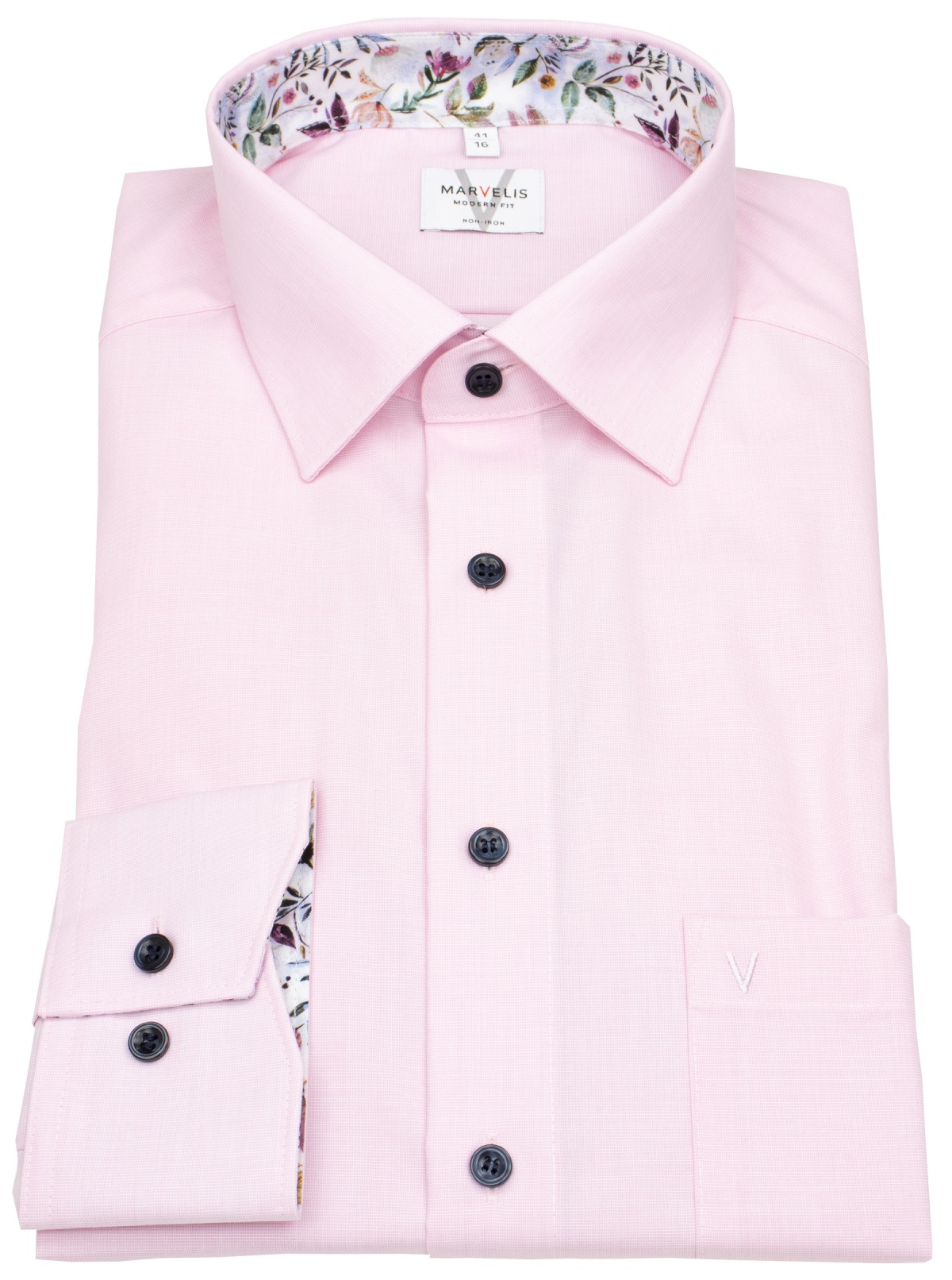 Marvelis Hemd - Modern Fit - Kontrastknöpfe - Fil à Fil - rosé