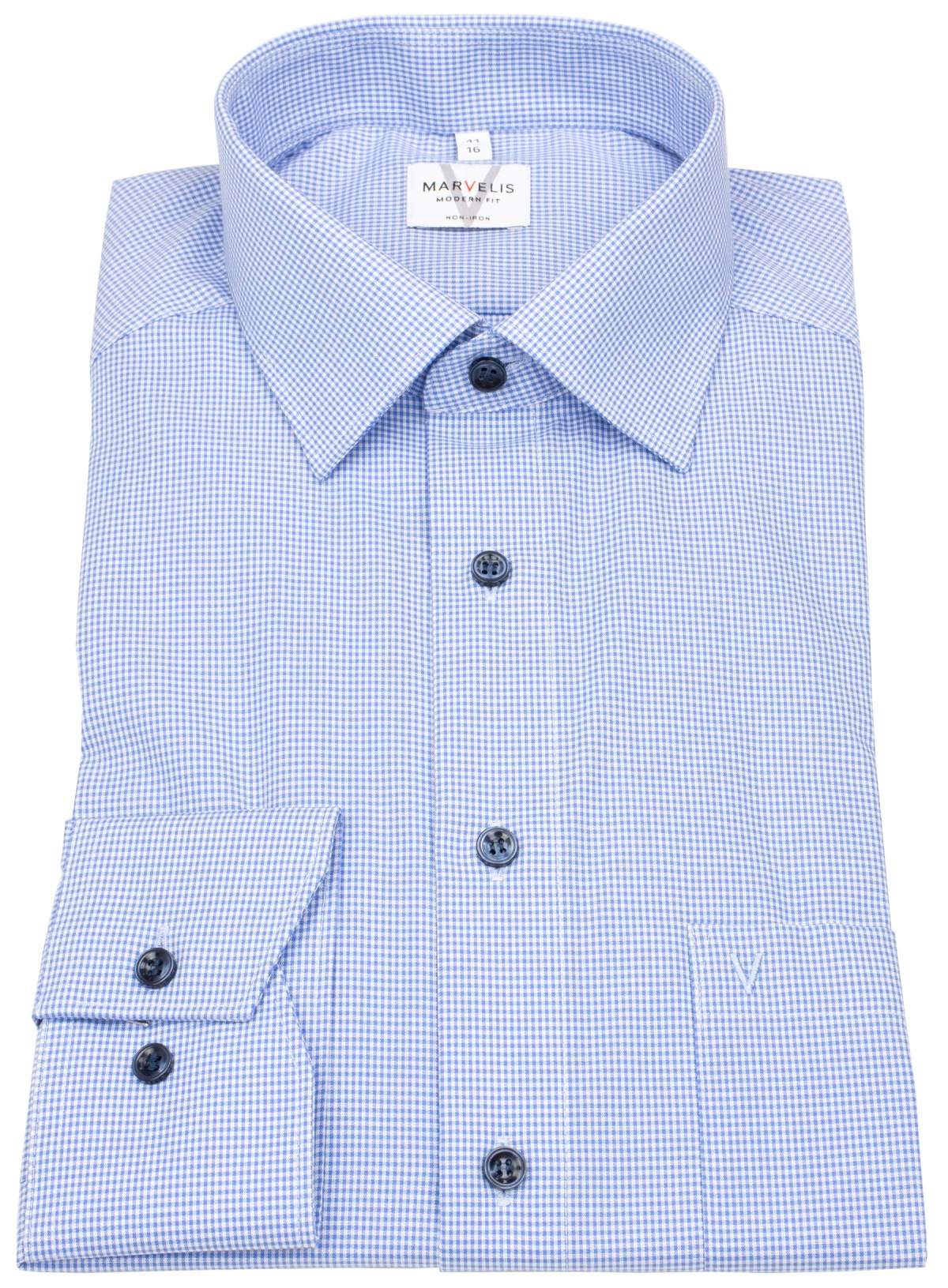 Marvelis Hemd - Modern Fit - Kontrastknöpfe - Vichykaro - hellblau / weiß