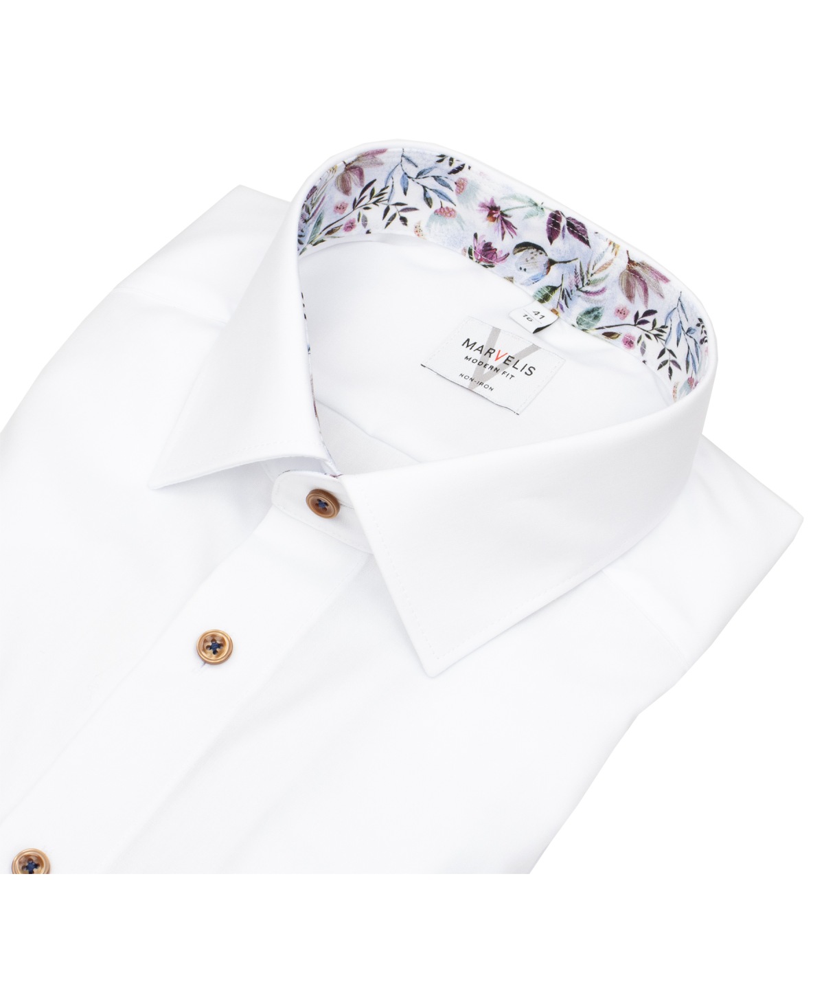 Marvelis Hemd - Modern Fit - Kontrastknöpfe - weiß - extra langer 69cm Arm