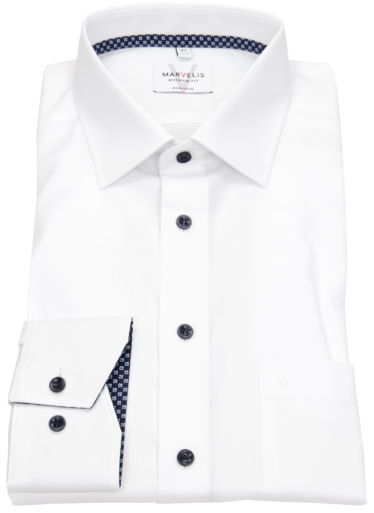 Marvelis Shirt - Modern Fit - Contrast Buttons - White - Extra Long Sleeve 69cm - w/o OP