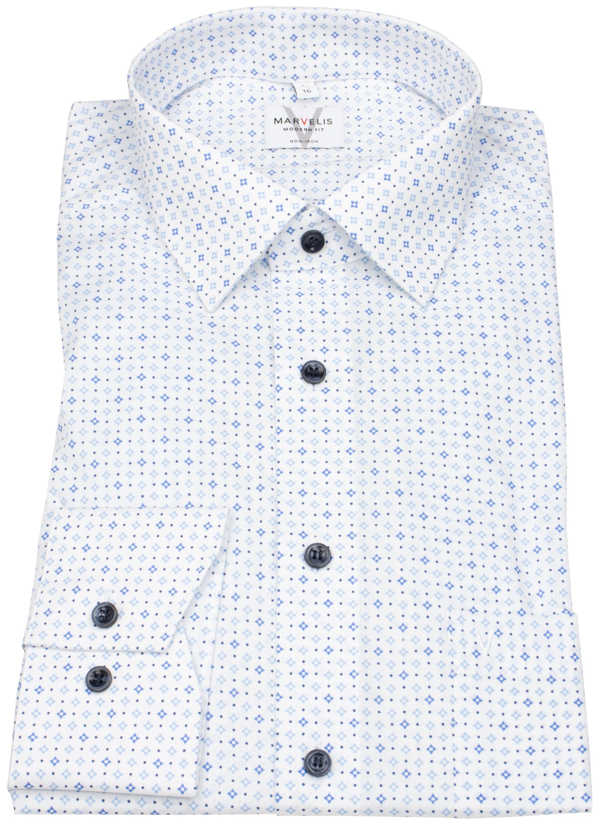 Marvelis Hemd - Modern Fit - Print - blau / weiß - extra langer 69cm Arm - ohne OVP