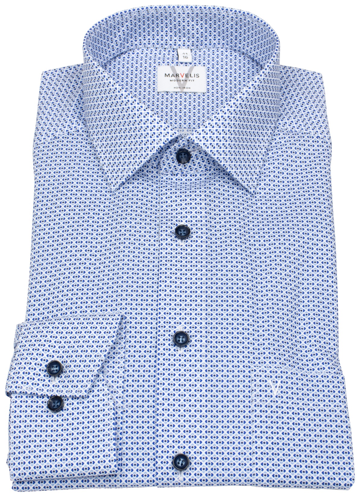 Marvelis Hemd - Modern Fit - Print - dunkelblau / hellblau / weiß