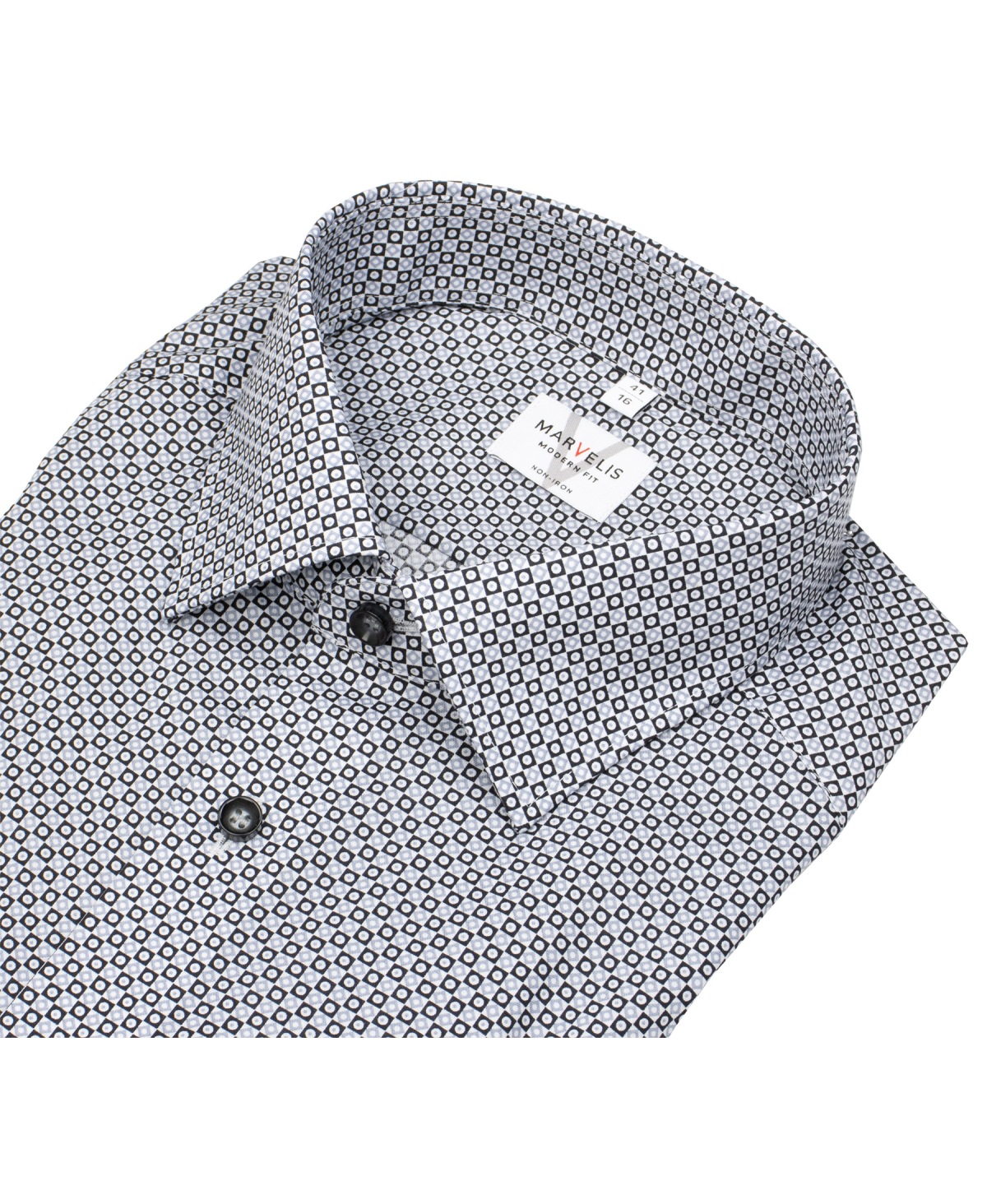 Marvelis Hemd - Modern Fit - Print - grau / schwarz - extra langer 69cm Arm