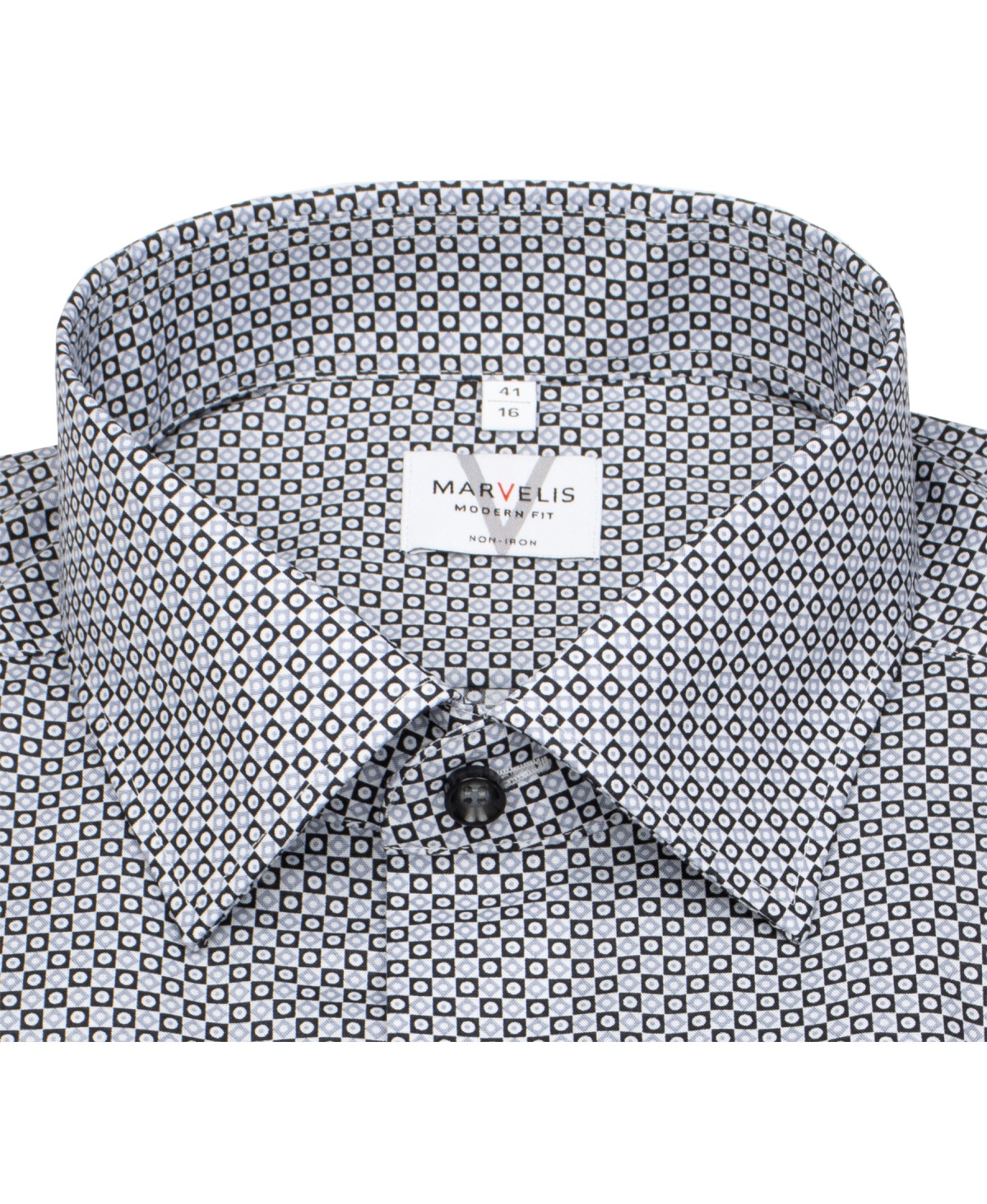 Marvelis Hemd - Modern Fit - Print - grau / schwarz - extra langer 69cm Arm