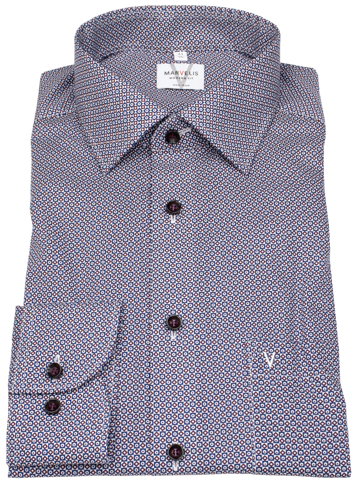 Marvelis Hemd - Modern Fit - Print - rot / blau - extra langer 69cm Arm