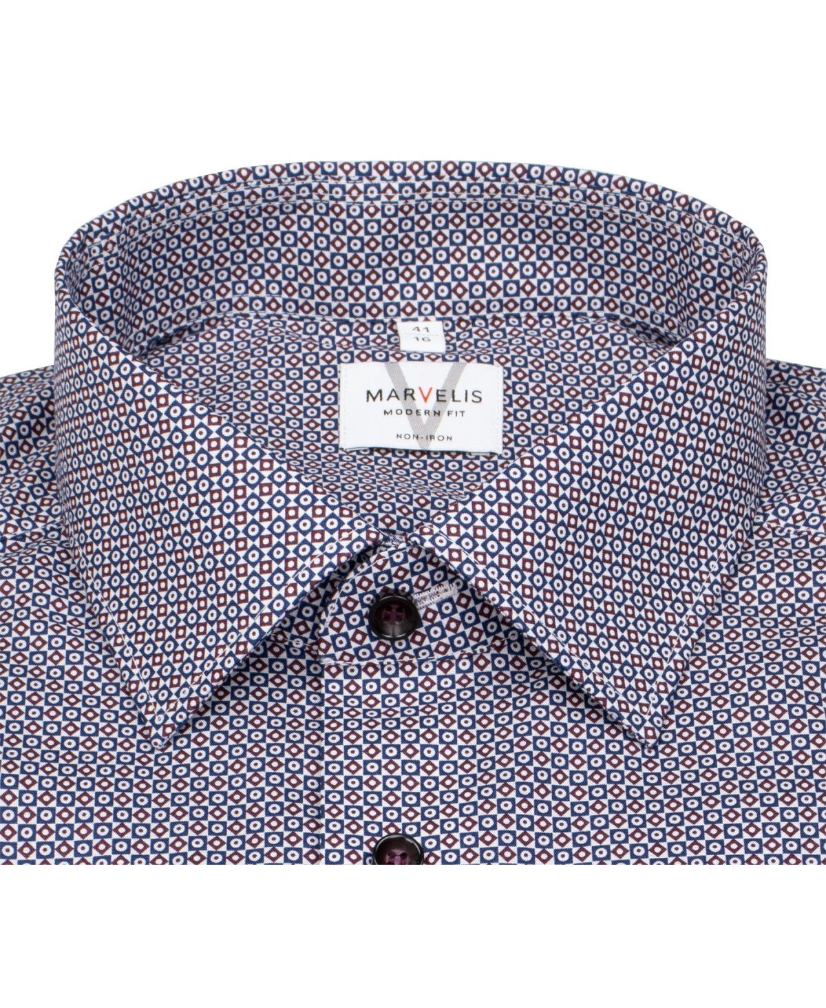 Marvelis Hemd - Modern Fit - Print - rot / blau - extra langer 69cm Arm