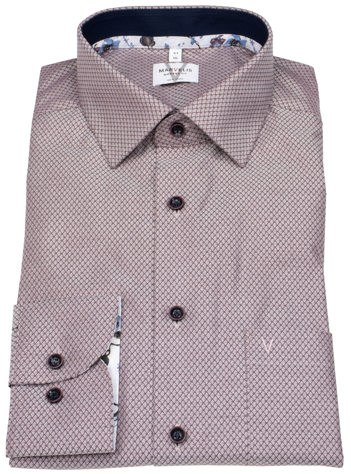 Marvelis Hemd - Modern Fit - Print - rot / weiß - extra langer 69cm Arm