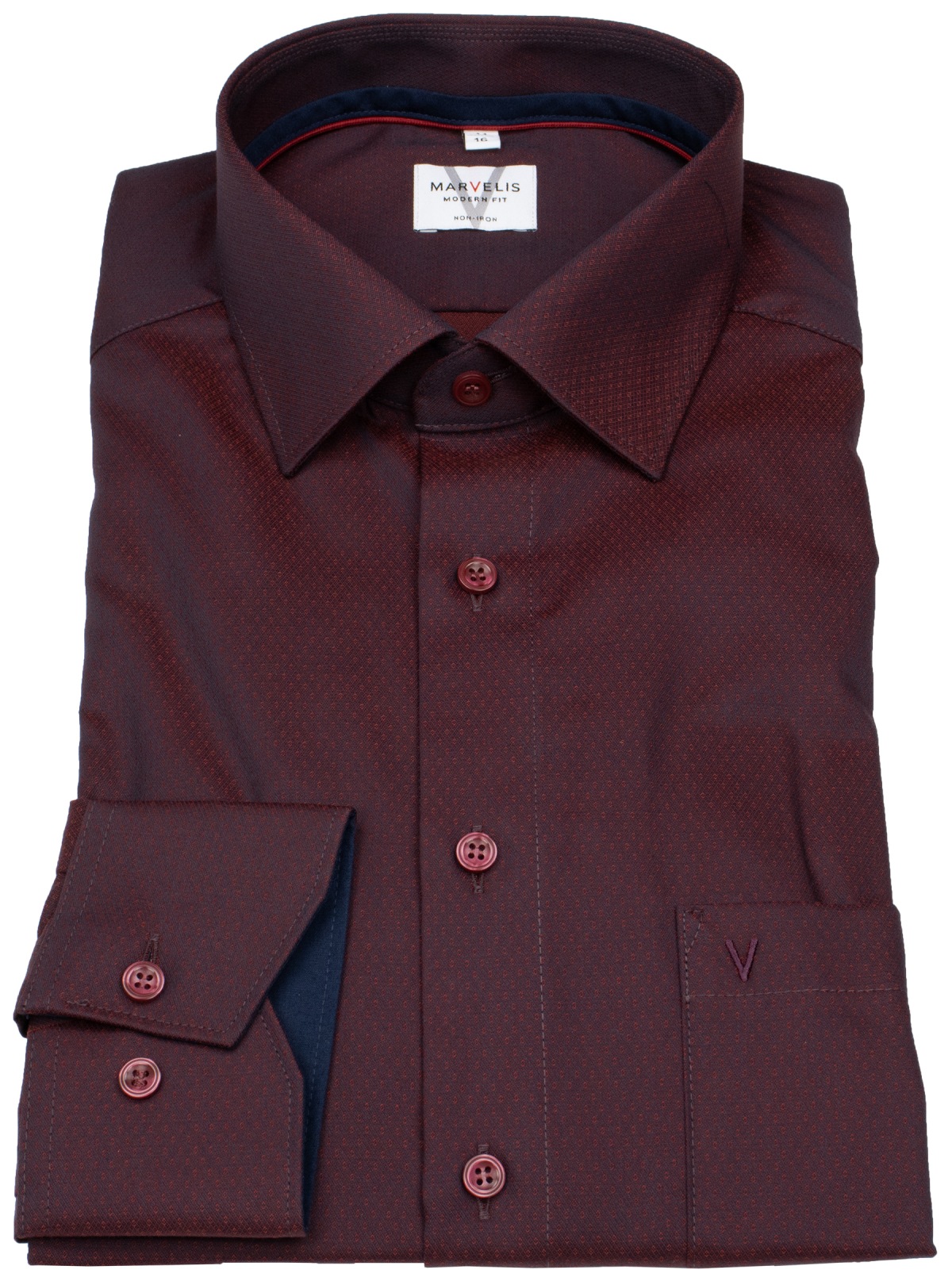 Marvelis Hemd - Modern Fit - Struktur - Chambray - rot - extra langer 69cm Arm - ohne OVP